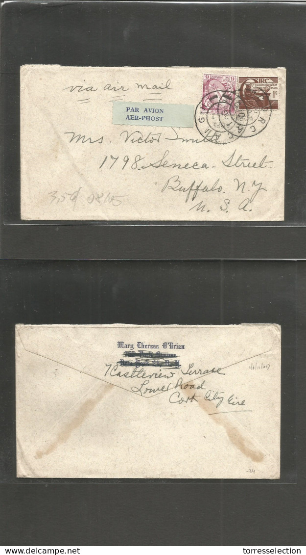 EIRE. 1948 (22 Jn) Corcaigh - USA, Buffalo, NY. Air Multifkd Env. 1sh 6p Rate. - Usati