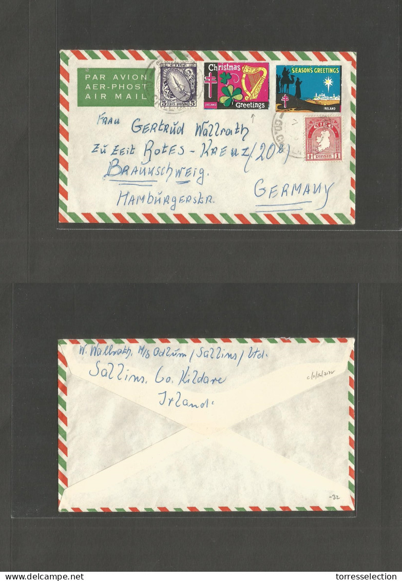 EIRE. 1959 (7 Dec) Sallins Co, Kildare - Germany, Braunschweiz. Air Multifkd Env, Incl (x2) Diff Christmas T-seals, Tied - Gebraucht