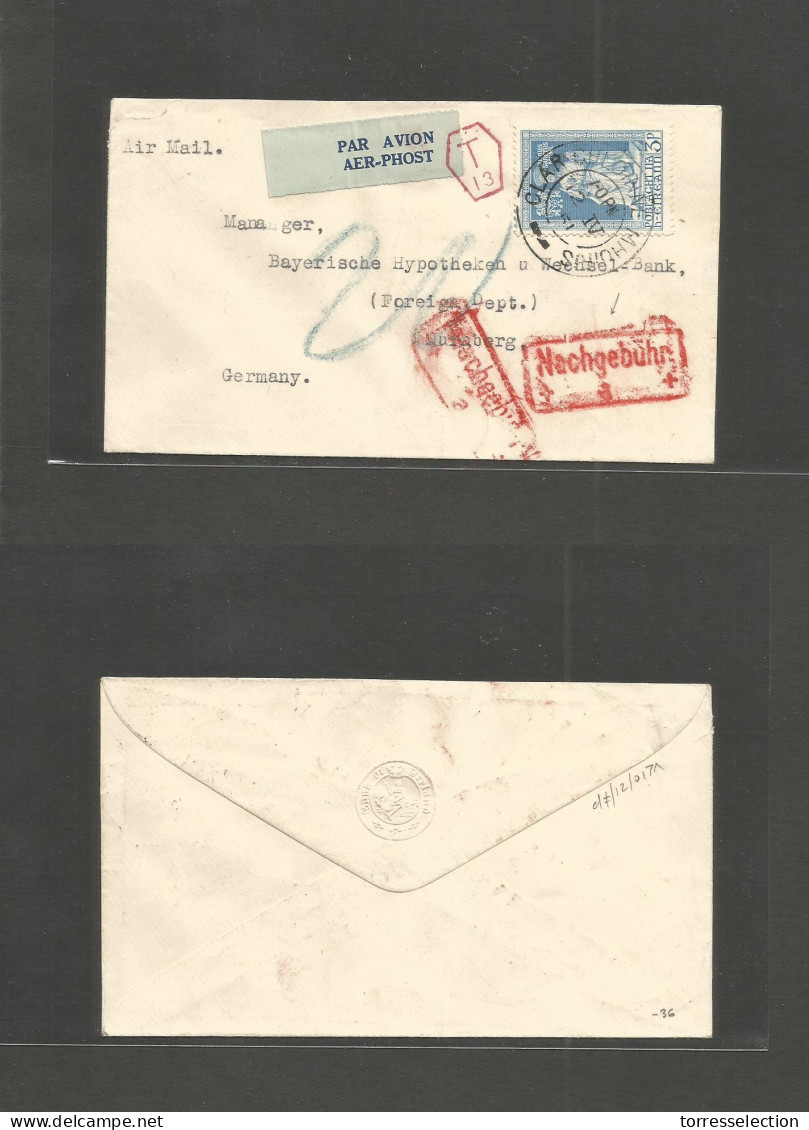 EIRE. 1951 (12 Apr) Glar Chloinane Mhuihis - Germany, Nuremberg Air Fkd Envelope + Red Tax Cachet + Arrival Red Cash Cac - Used Stamps