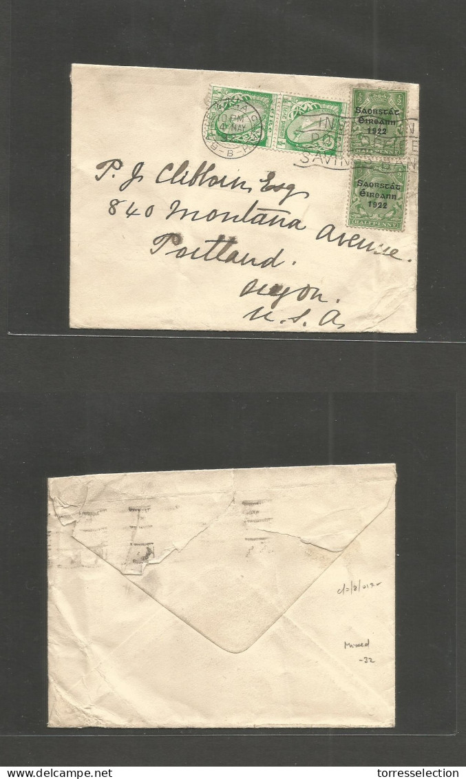 EIRE. 1924 (4 May) Baile Athah Cliath - USA, Portland, Oregon Multifkd Envelope MIXED Issues Incl First Overprinted Valu - Usados