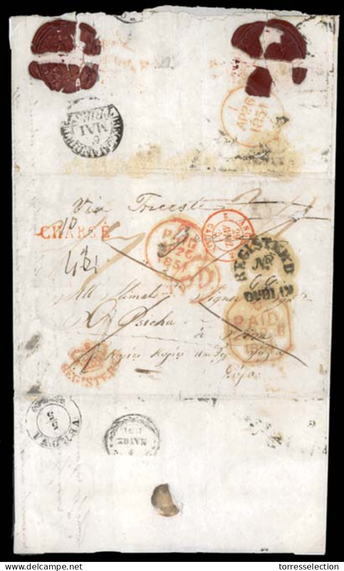 EIRE. 1851. Entire Letter Registered To SIRA (Syros) In Greece, Endorsed "VIA TRIESTE" With Scarce REGISTERED-DUBLIN Han - Oblitérés