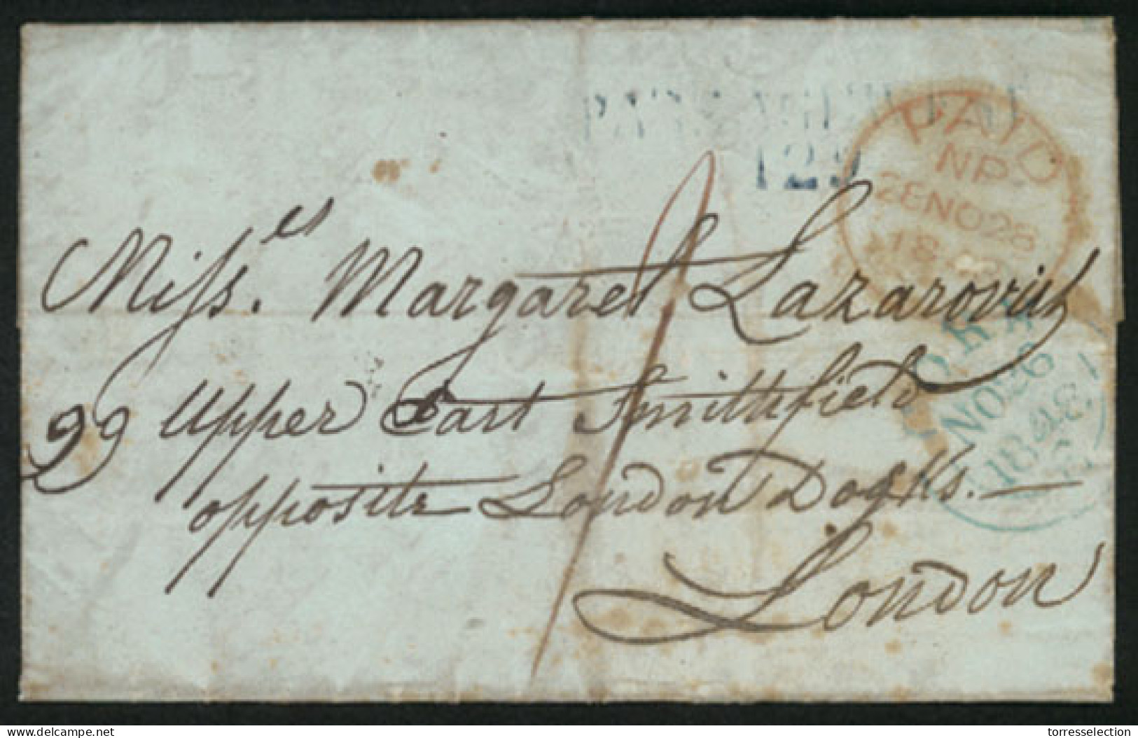EIRE. 1848(Nov 26). Entire Letter Datelined Inside 'Passage De Cork' With Red Manuscript 1d Paid, Blue Cork Cds Of Despa - Usados
