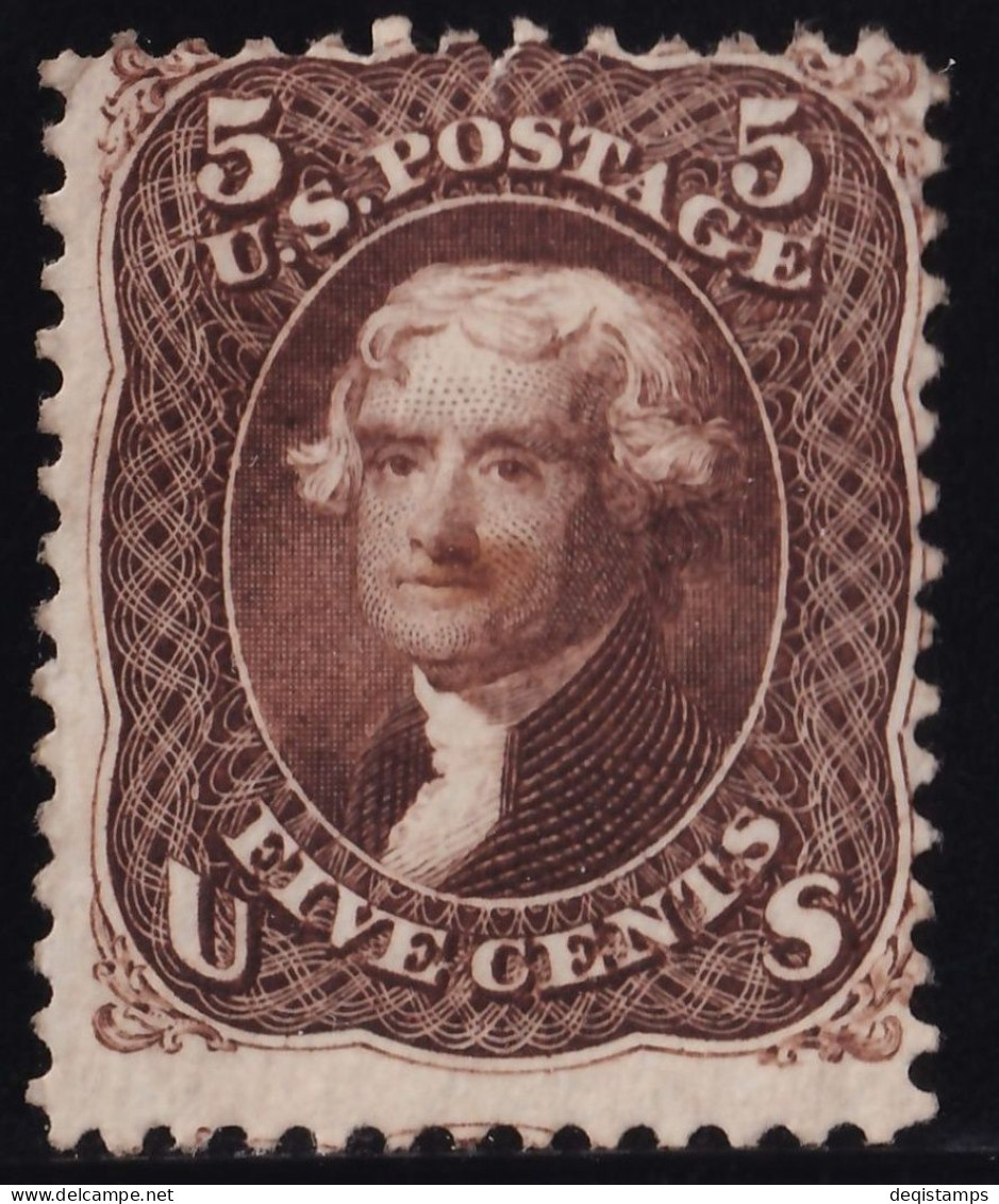 Us 1862 / 5 Cent Jefferson  Scott 75 Brown / VF Unused Stamp CV $2100 - Neufs