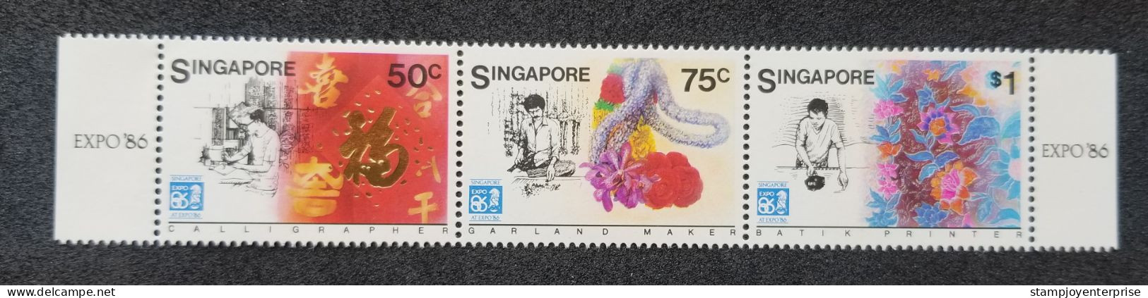 Singapore Expo '86 1986 Art Orchid Flower Calligraphy Batik Craft Orchids (stamp) MNH - Singapur (1959-...)