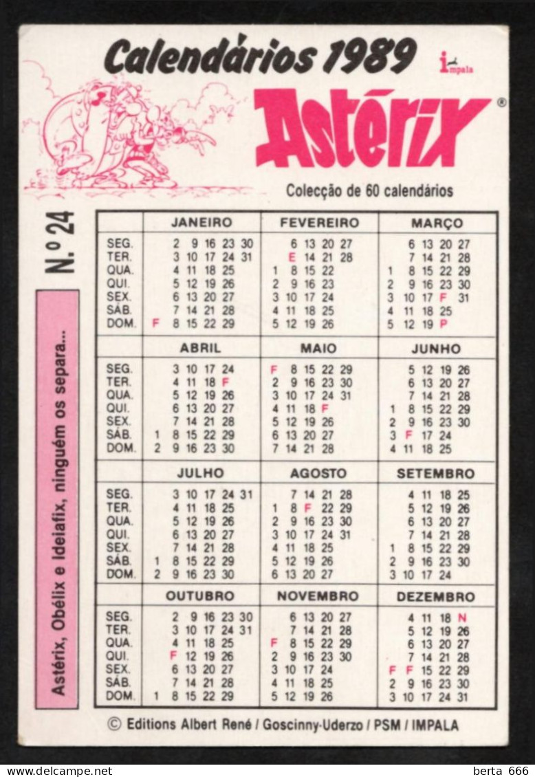 Calendário ASTÉRIX 1989 * Pocket Calendar * Calendrier De Poche - Klein Formaat: 1981-90