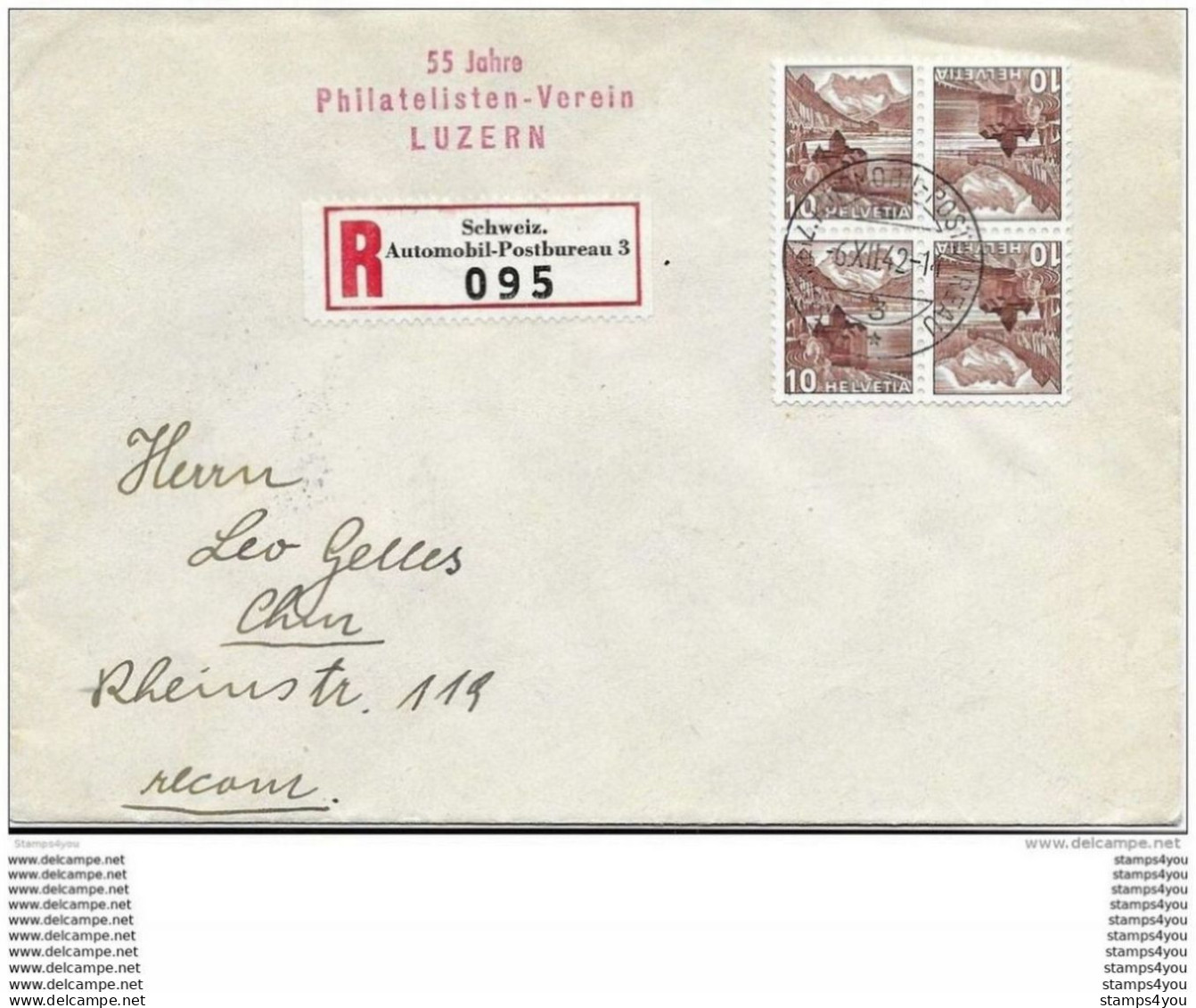 123 - 19 - Enveloppe Recommandée Avec Oblit Spéciale "55 Jahre Philatelisten-Verein Luzern" 1942 - Marcophilie