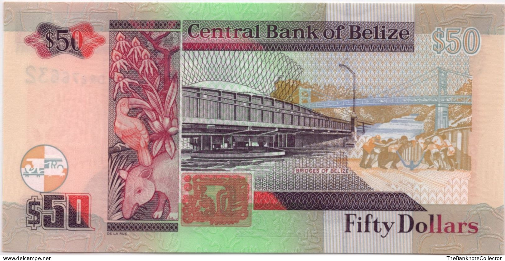 Belize  50 Dollars 2016 QEII P-70 UNC Nice Serial Number 277099 - Belize