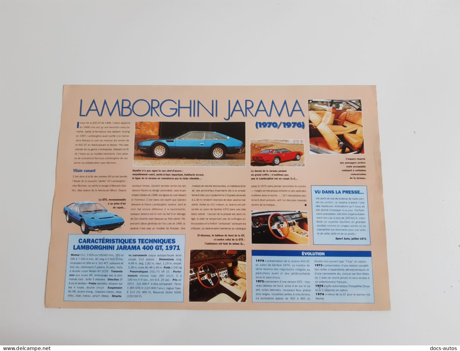 Lamborghini Jarama - Fiche Technique Automobile - KFZ