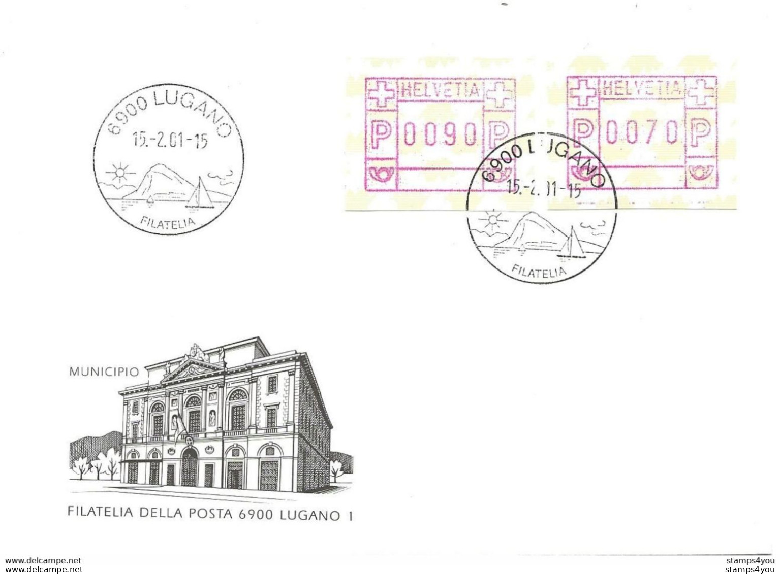 412 - 55 - Enveloppe Avec Cachets Illustrés Lugano Filatelia  2001 - Marcophilie