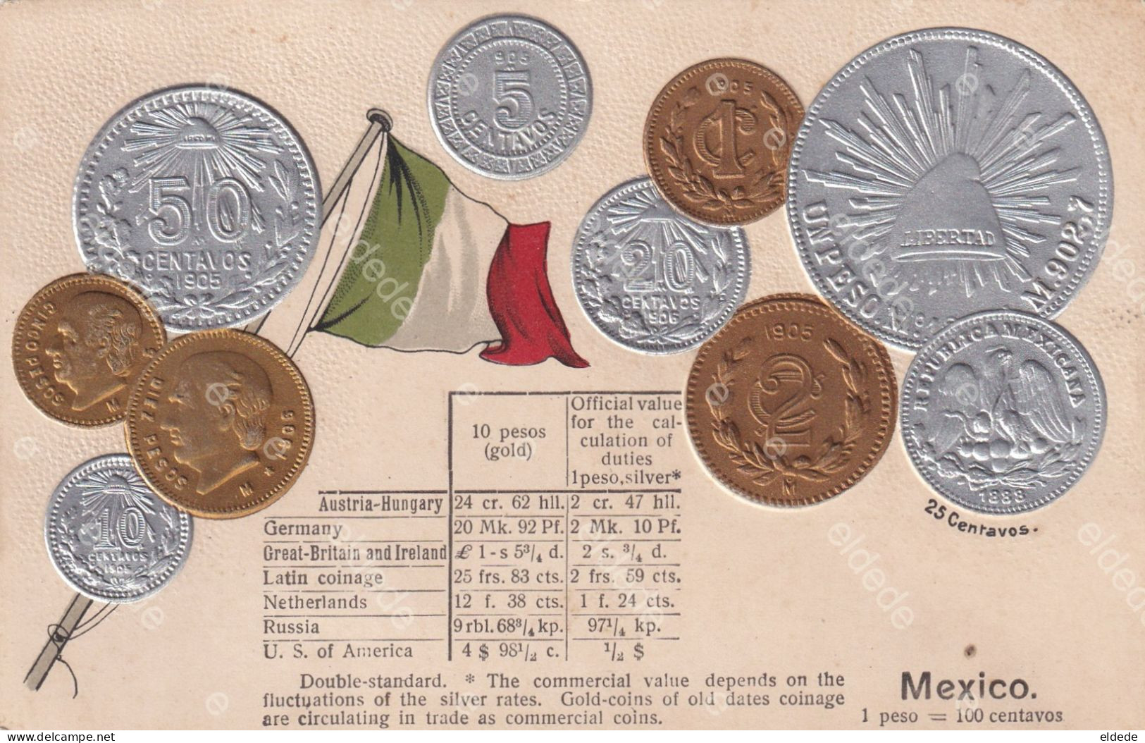 Mexican Gold And Silver Coins Embossed  Monnaies Argent Et Or Mexique Gaufrée - Monnaies (représentations)