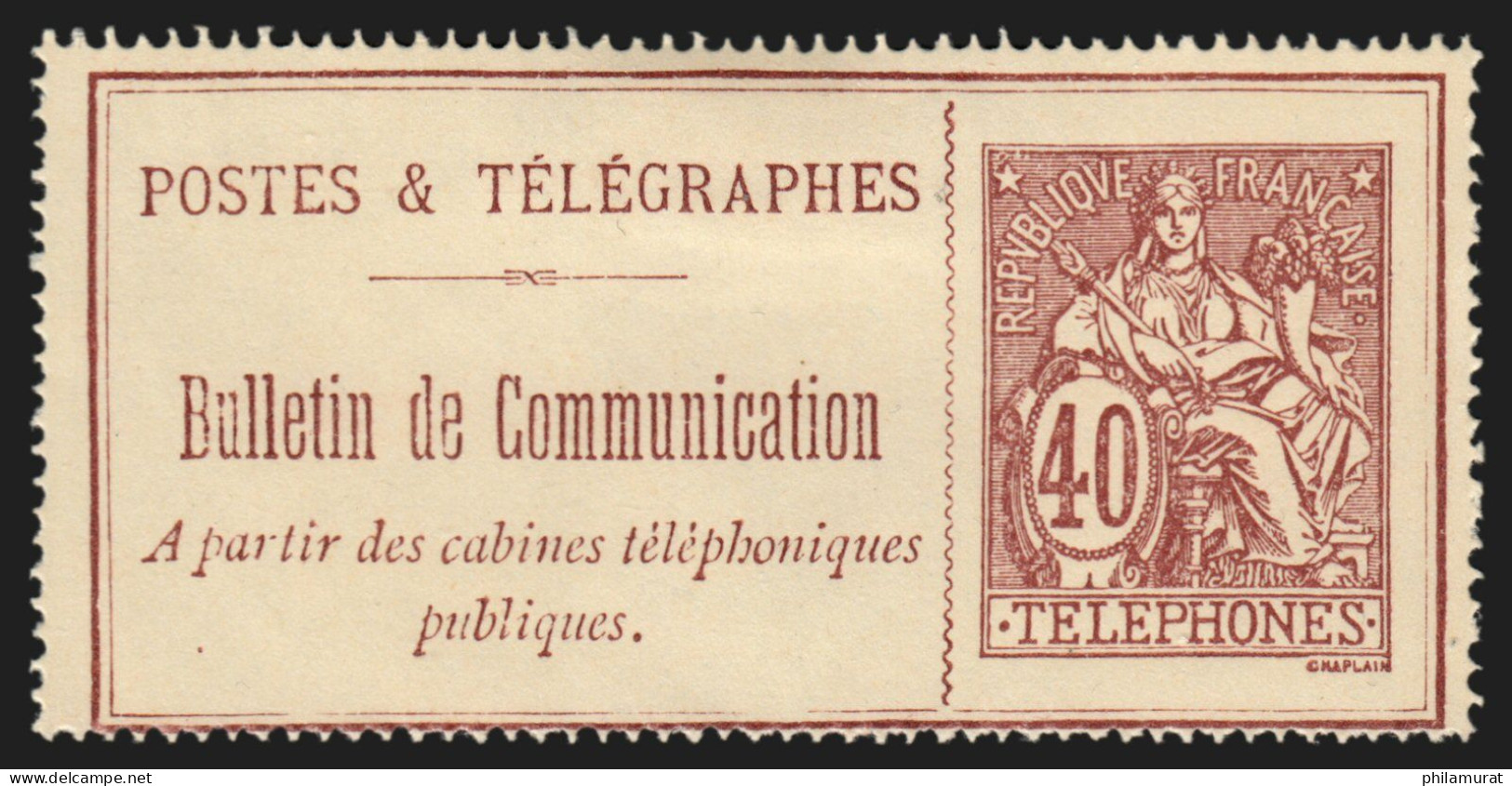 Timbres-Téléphone N°26, Chaplain 40c Brun-rouge, Neuf (*) Sans Gomme - B/TB - Telegraphie Und Telefon