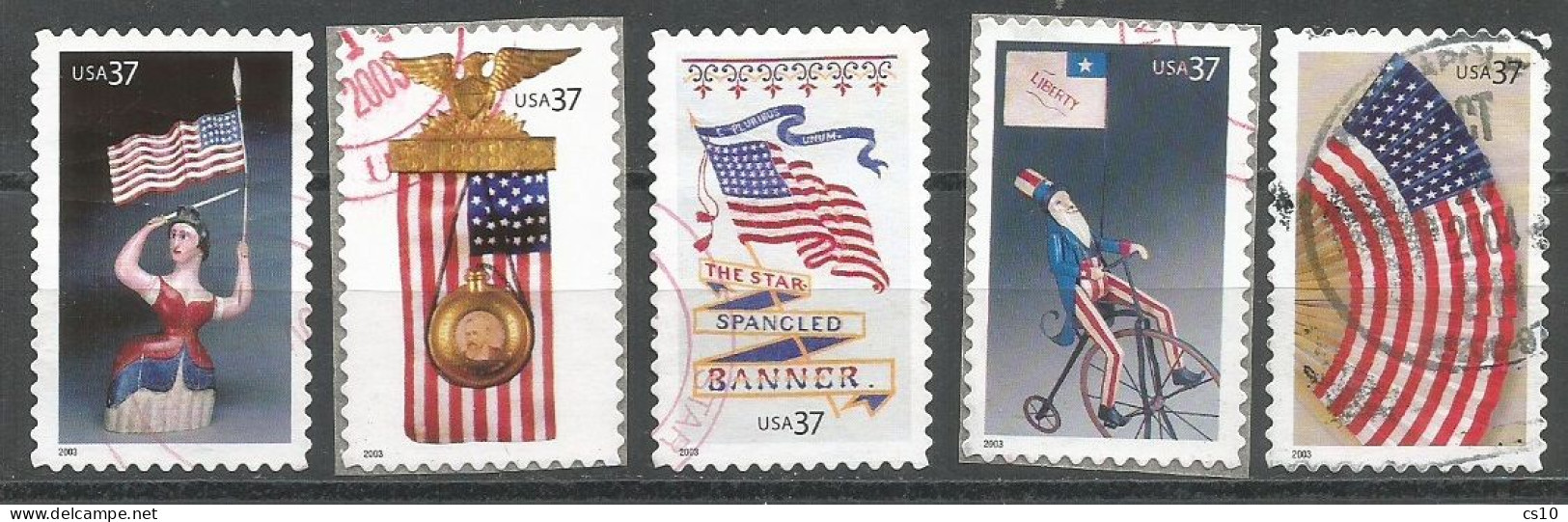 USA 2003 Patriotic Flags SC.# 3776/80 Cpl 5v Set In VFU Condition With Circular PMK - Gebraucht