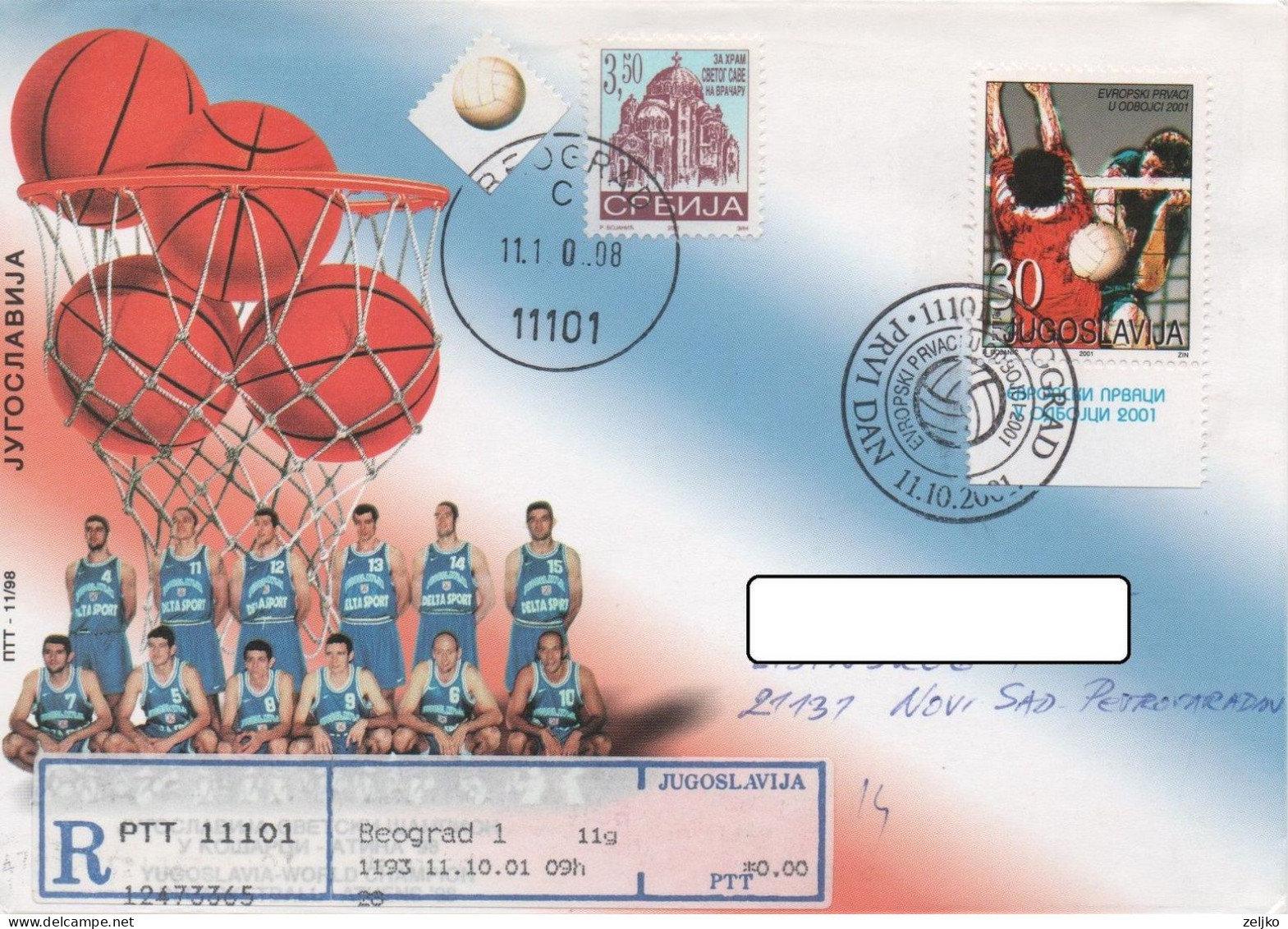 Yugoslavia, Volleyball, European Champions 2001, Michel 2045 ( Cv 20 € ), Registered - Voleibol