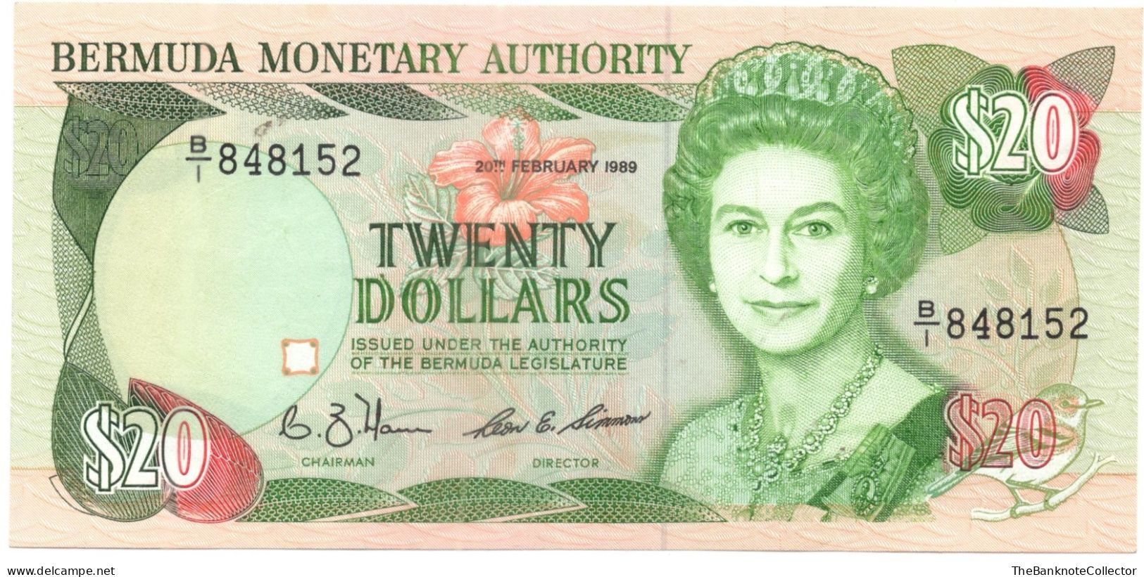 Bermuda 20 Dollars 1989  QEII P-37 UNC Prefix B/1 - Bermuda