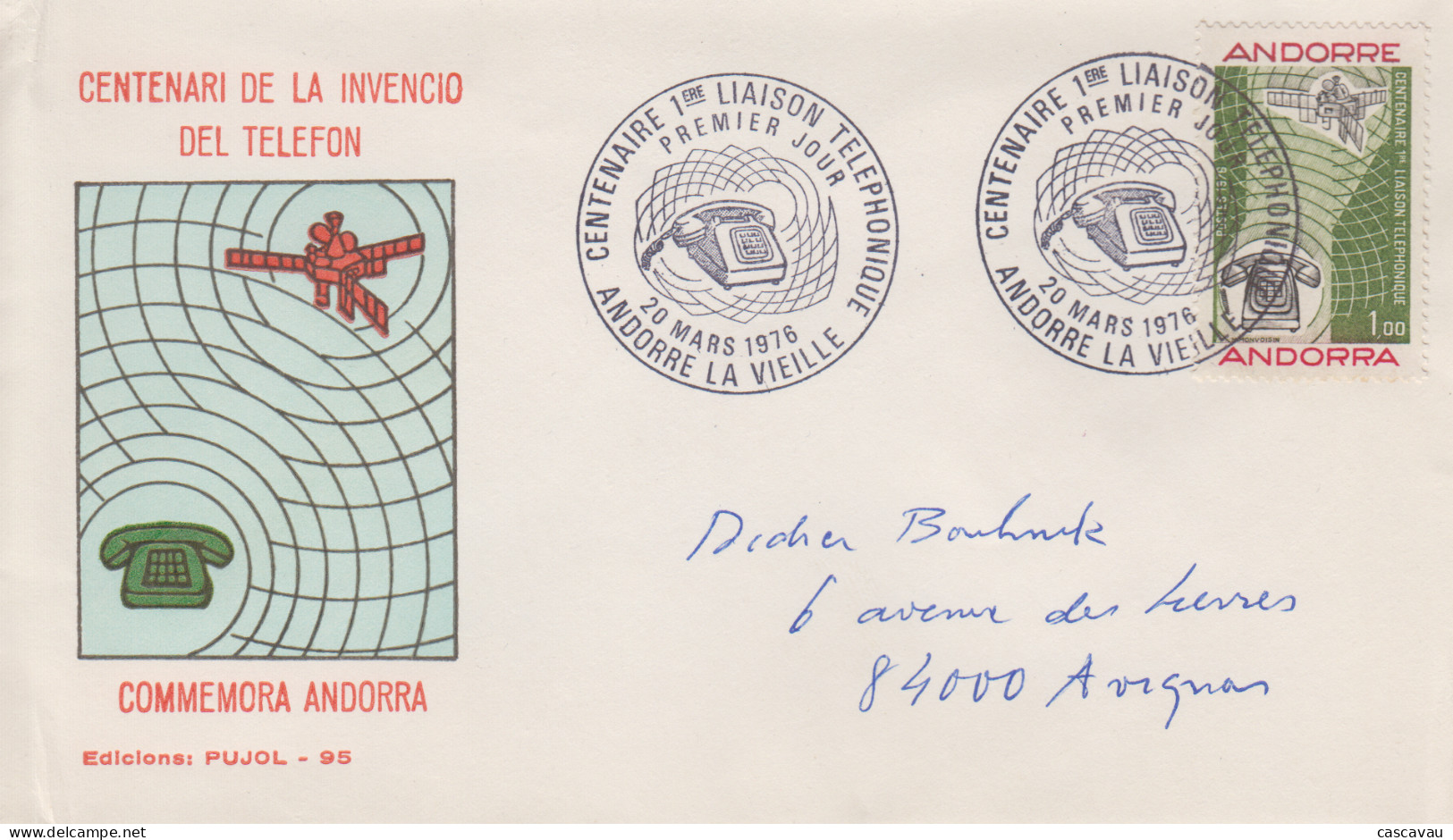 Enveloppe   FDC   1er  Jour   ANDORRE   Centenaire  1ére  Liaison  Téléphonique   1976 - FDC