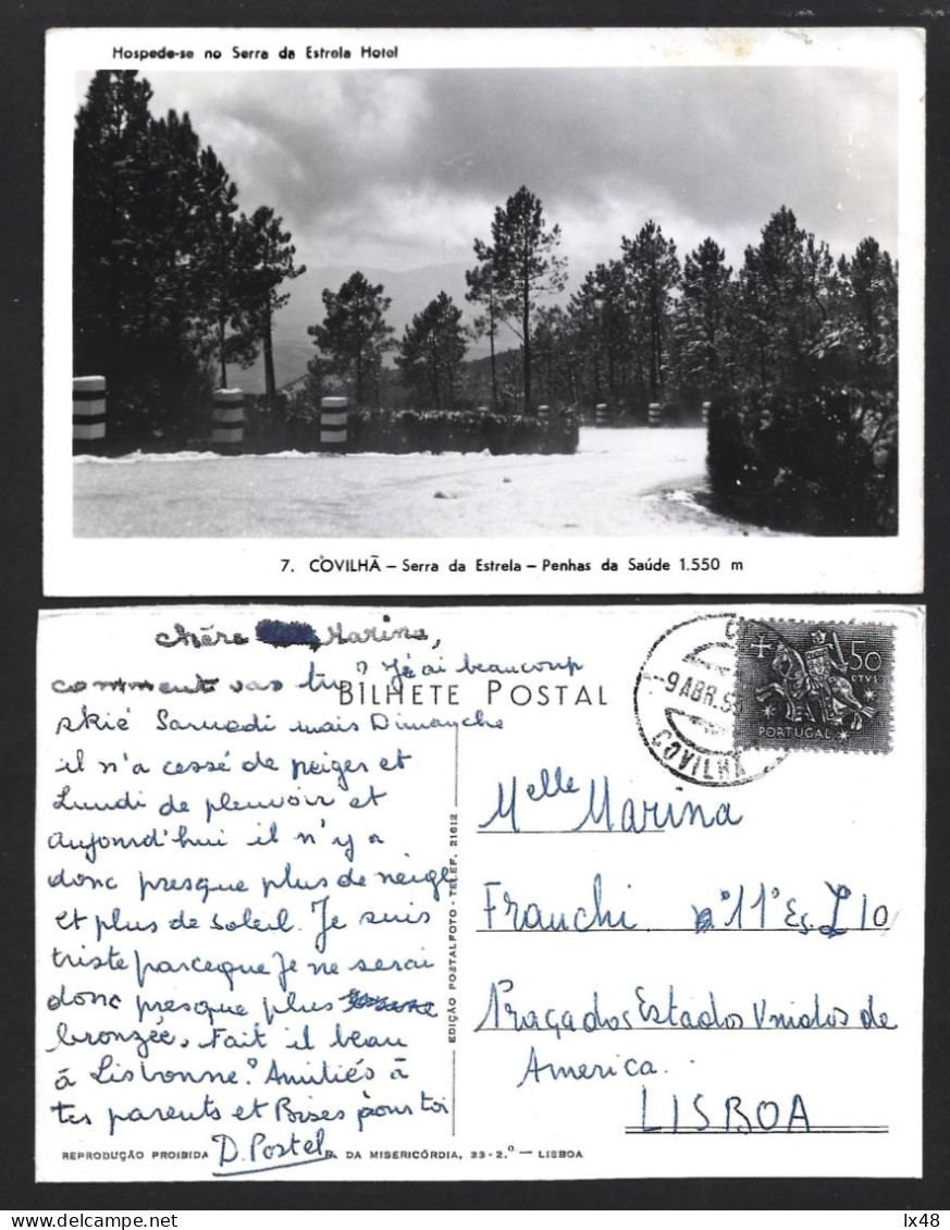 Postal Das Penhas Da Saúde 1550m, Serra Da Estrela, Obliteração Da Covilha De 1963. Hospede-se No Serra Da Estrela Hotel - Storia Postale