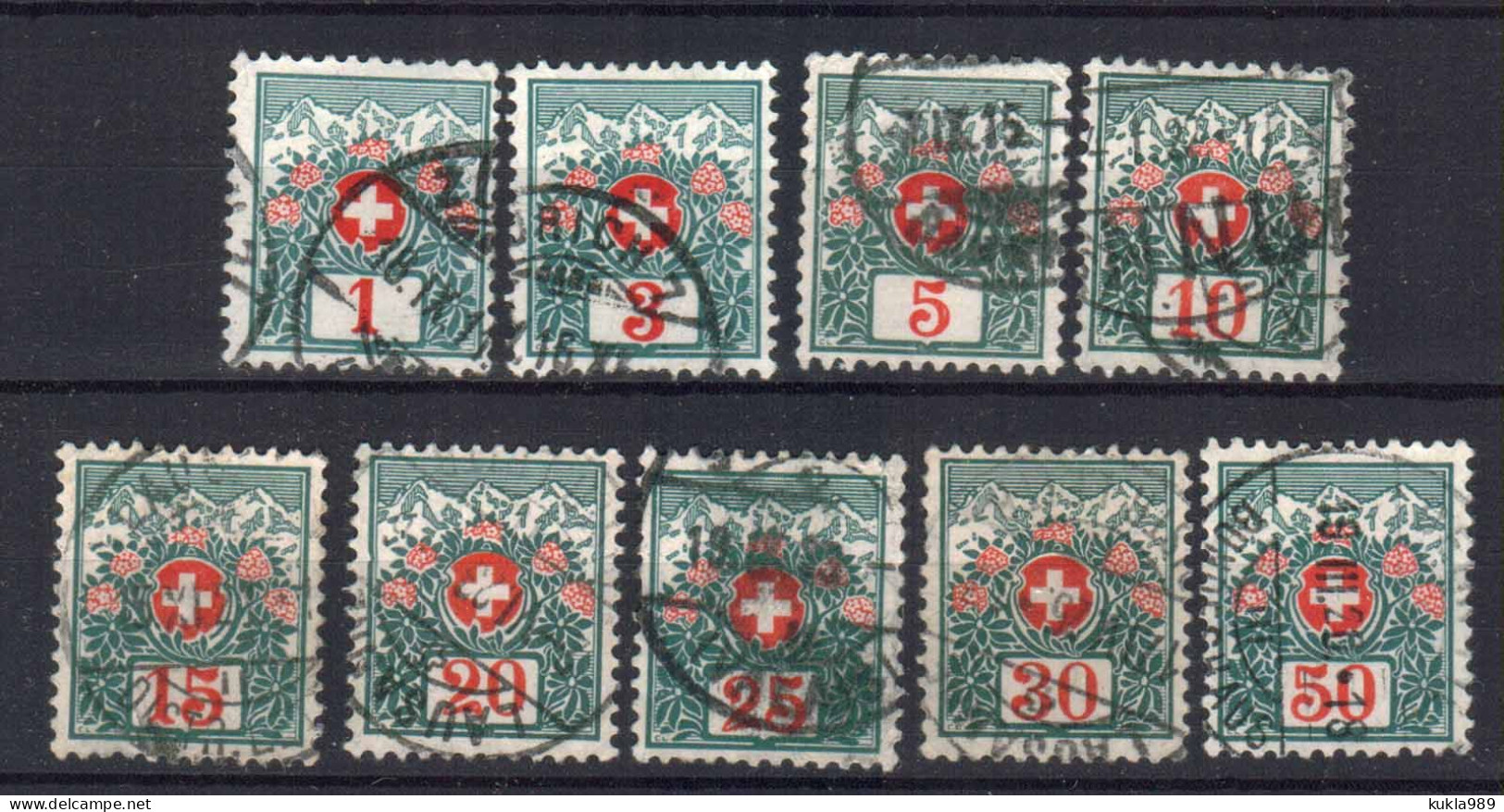 SWITZERLAND STAMPS, 1910. DUE Sc.#J35-J43, USED - Impuesto