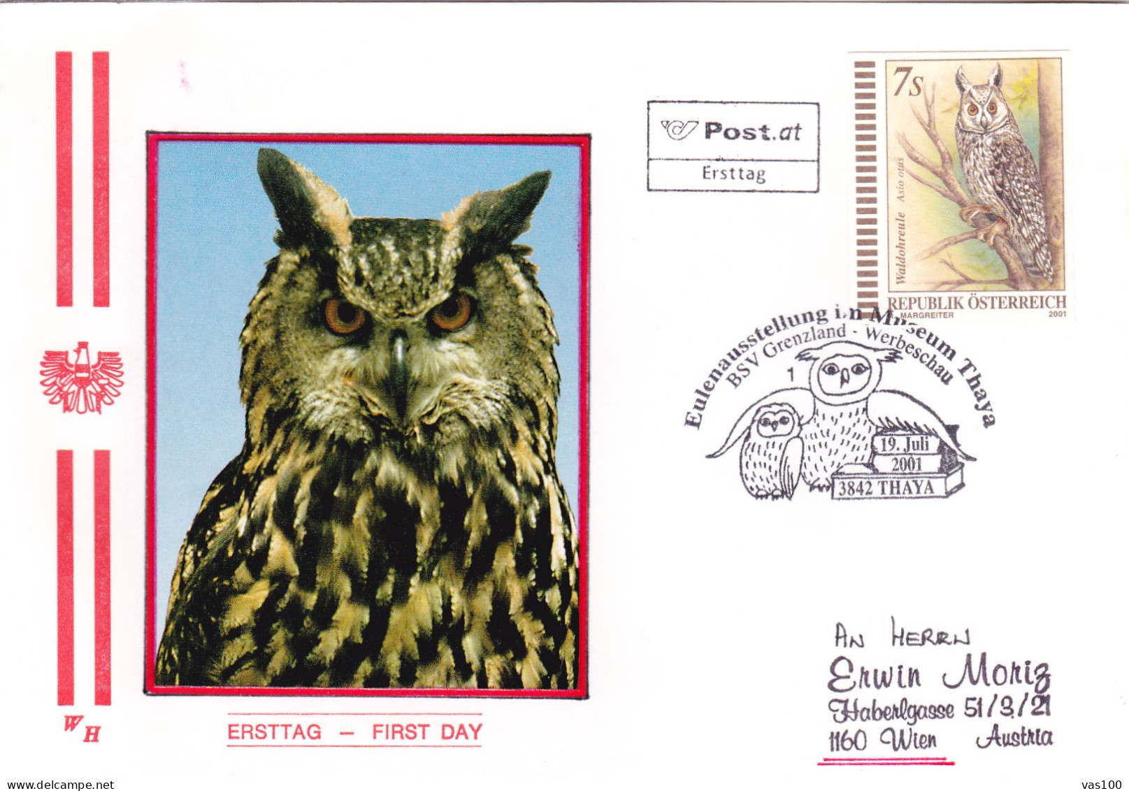 Austria / Oesterreich  2001 OWLS BIRDS COVERS FDC - Owls