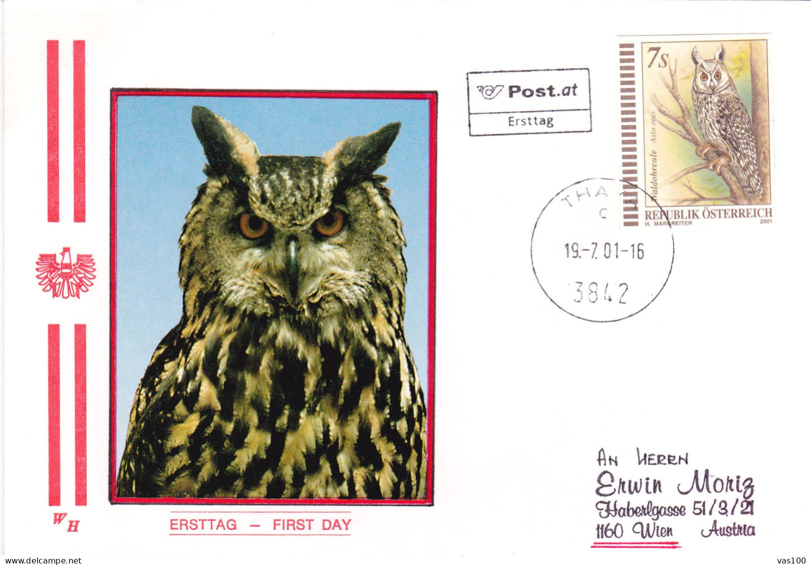 Austria / Oesterreich  2001 OWLS BIRDS COVERS FDC - Owls