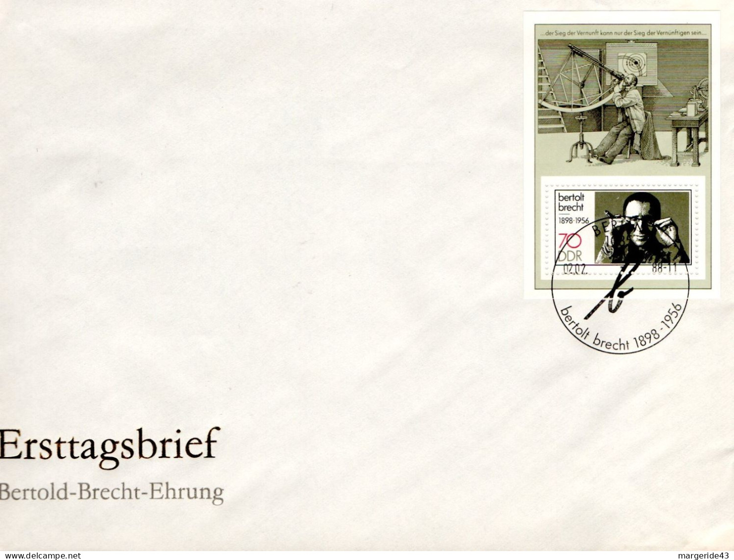 ALLEMAGNE RDA DDR FDC 1988 BF BERTOLD BRECHT - 1981-1990