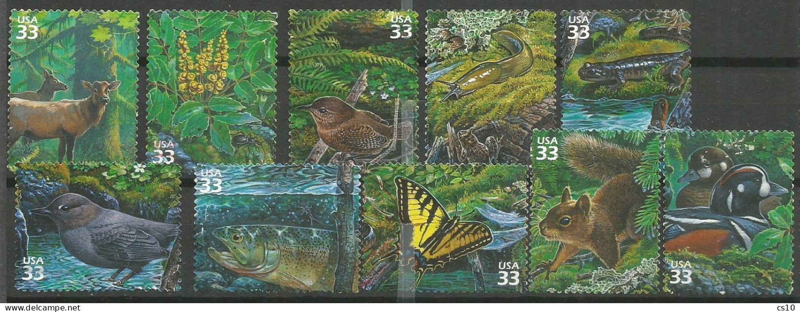 USA 2000 Pacific Coast Rain Forest - Set From S/Sheet SC.# 3378  A/J In Used Condition - Verzamelingen