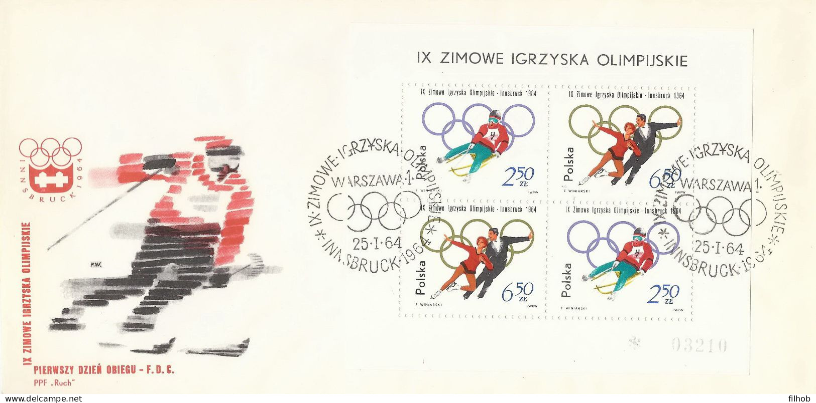 Poland FDC.block 30: Sport Olympic Games 1964 Innsbruck - FDC