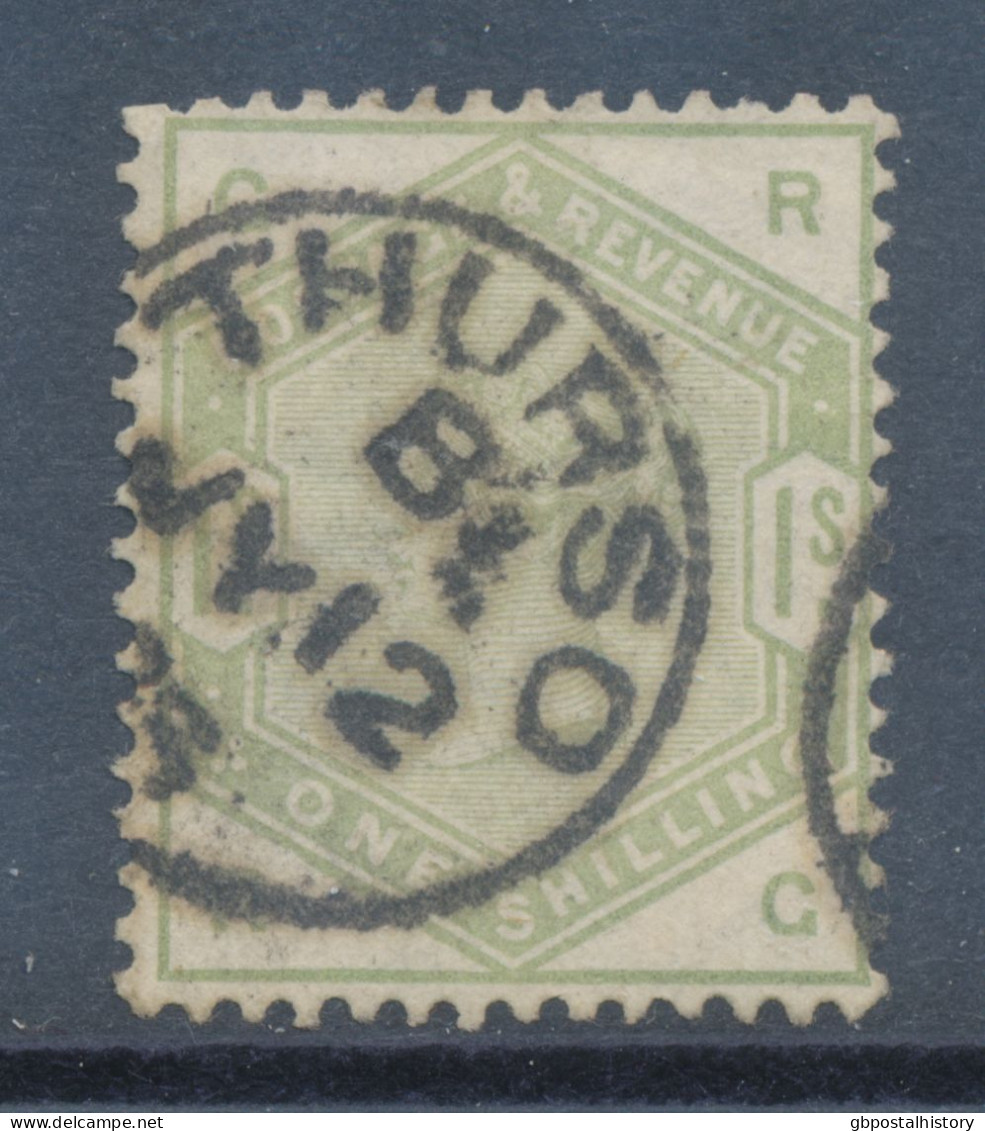 GB 1884 Queen Victoria 1sh Dull Green (RG) Clear Colour Superb CDS Used W Rare Scottish Thimble „THURSO“ (SG 196 £ 650.- - Used Stamps