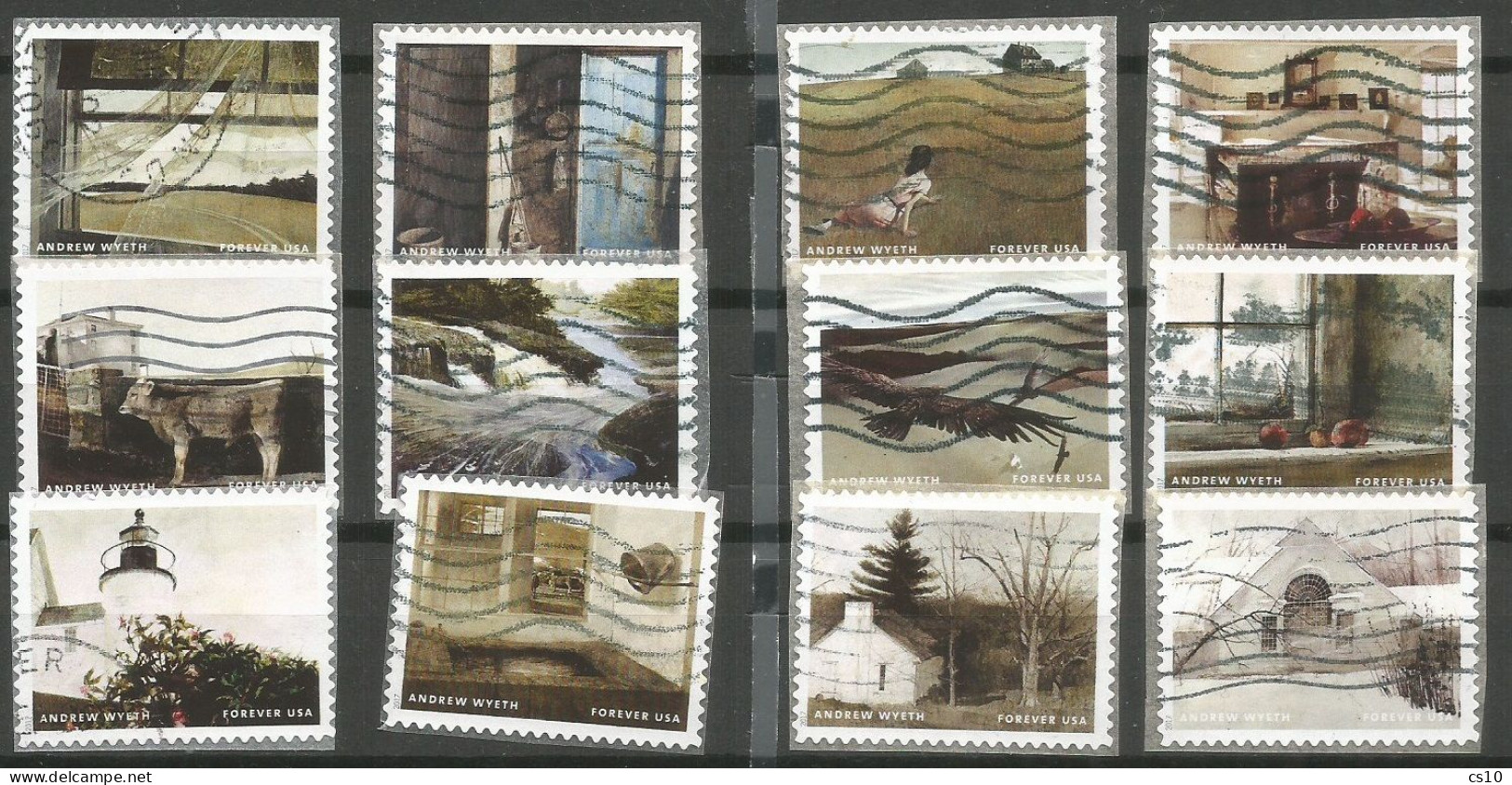 USA 2017 Andrew Wyeth Painter Cpl 12v Set USED Off-Paper - Scott # 5212A/L - Blocs-feuillets