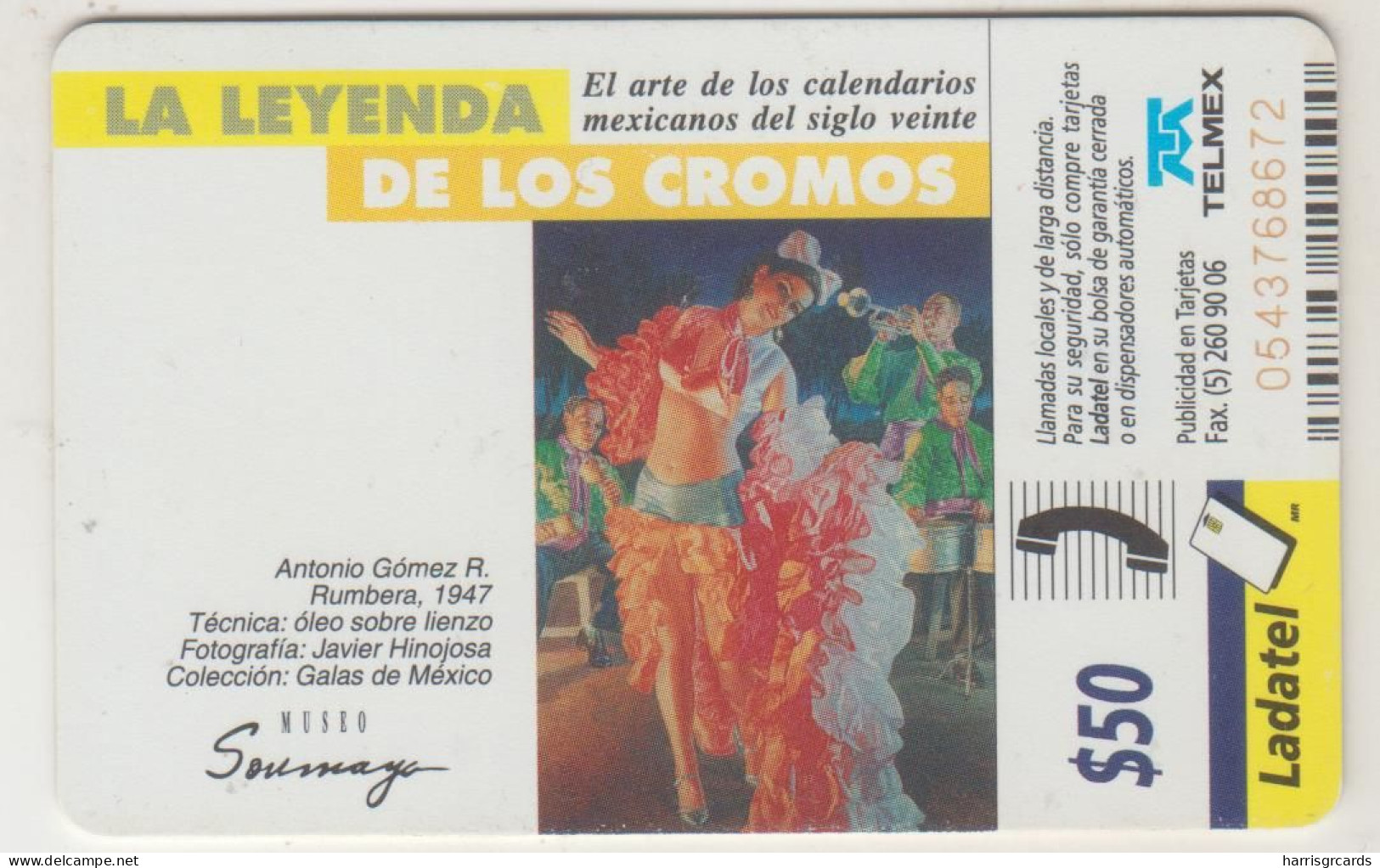 MEXICO - Rumbera 1947- Antonio Gómez R. T-1, 50 $ Mexican Peso, Chip:SC7 , Used - Mexique