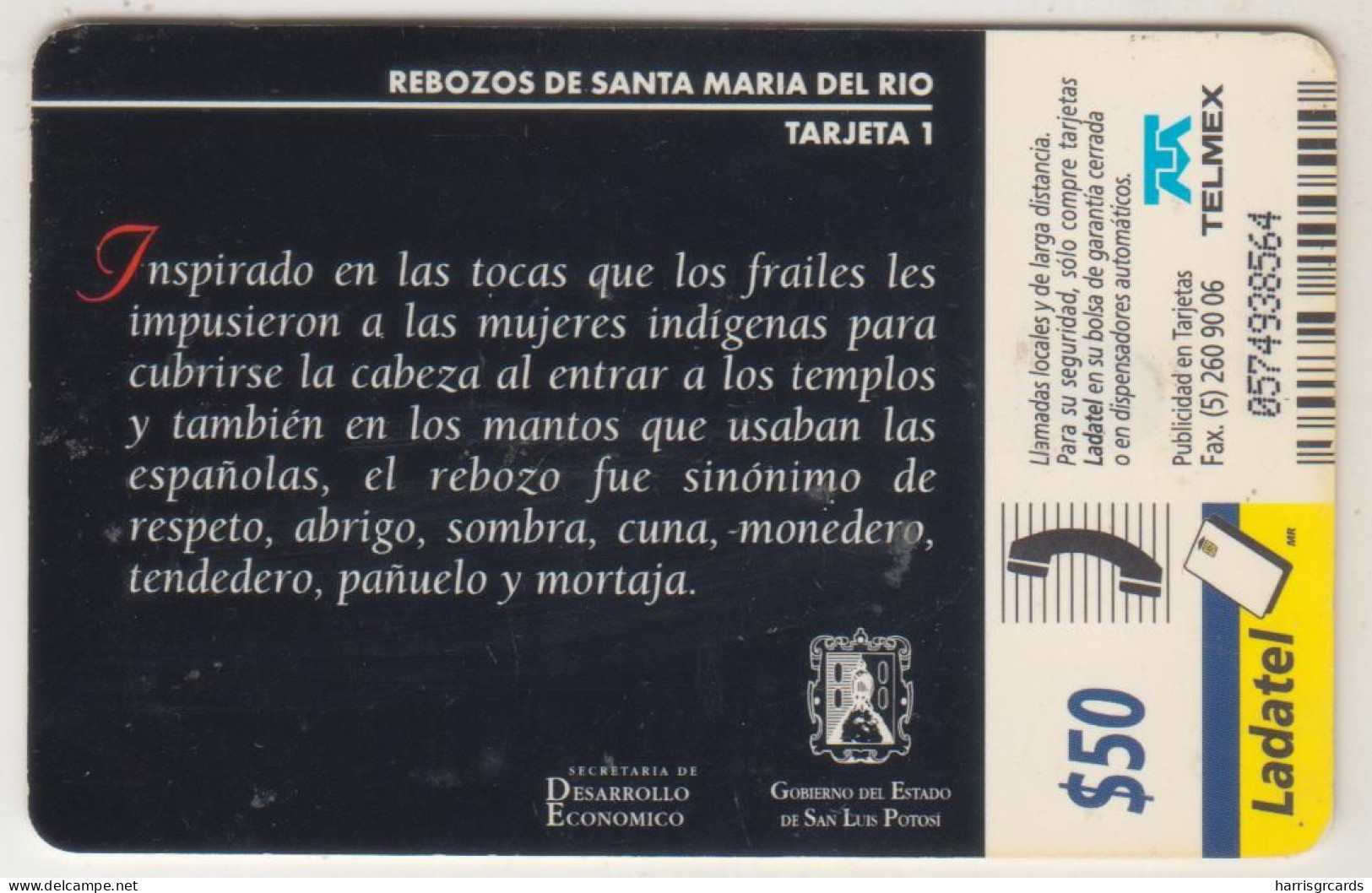 MEXICO - Rebozos De Santa Maria Del Rio - T1 Chica Con Rebozo, 50 $ Mexican Peso, Chip:GD04 (Module 22), Used - Messico