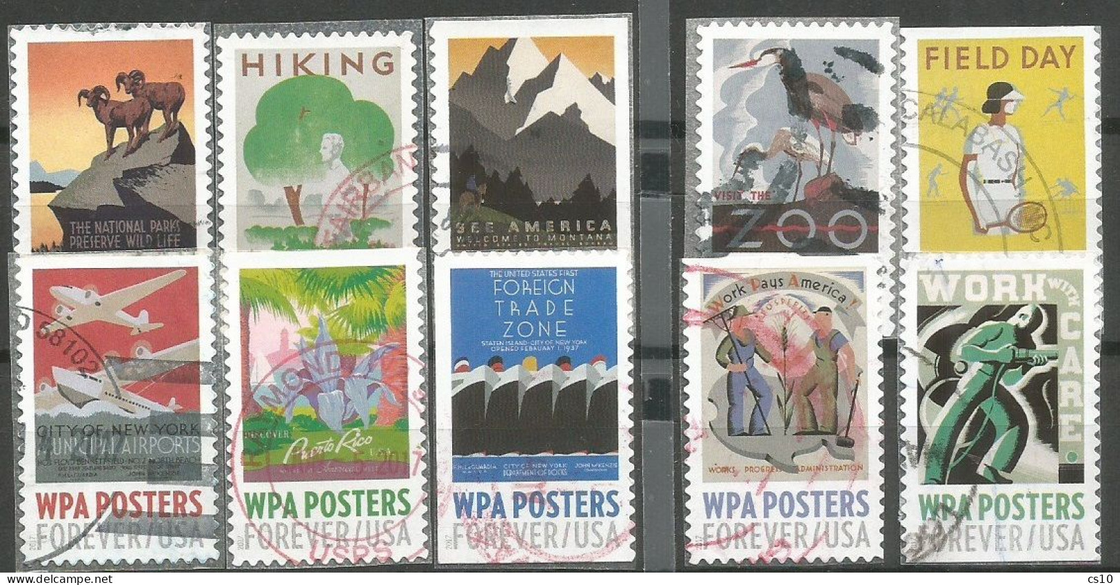 USA 2017 WPA Posters Sc.#5180/88 Cpl 10v Set With VFU Cancels - Collezioni & Lotti