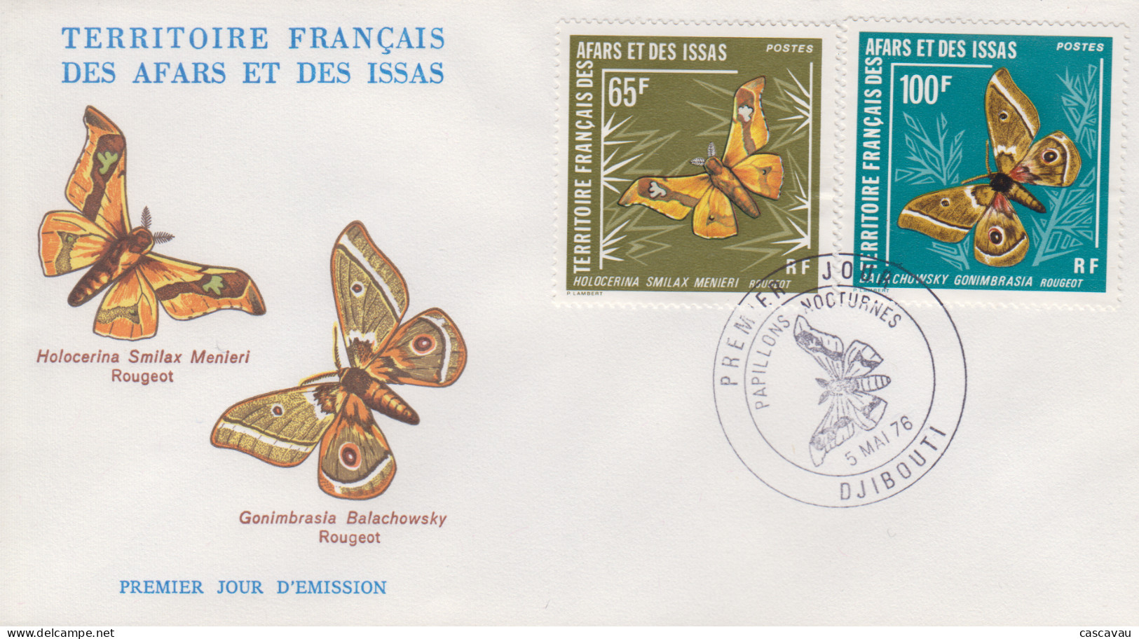 Enveloppe  FDC  1er  Jour  TERRITOIRE  FRANCAIS   Des   AFARS  Et  ISSAS     Papillons  Nocturnes   1976 - Other & Unclassified