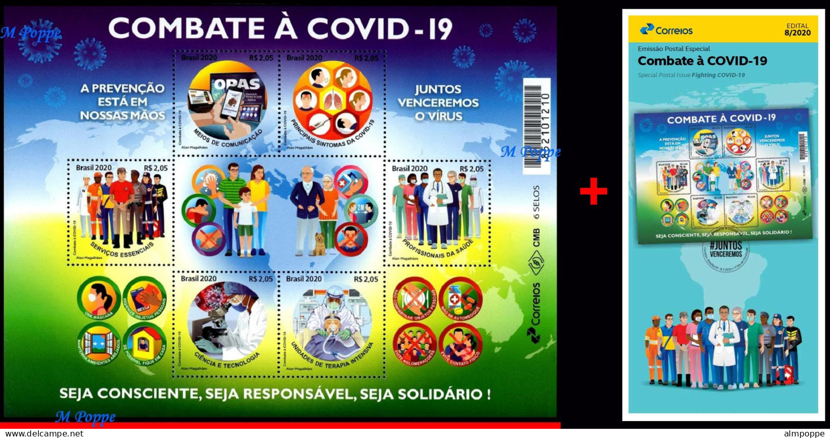 Ref. BR-V2020-08+E BRAZIL 2020 - FIGHTING COVID-19, VIRUS,EPIDEMIC, PREVENTION, MNH + BROCHURE, HEALTH 6V - Unused Stamps