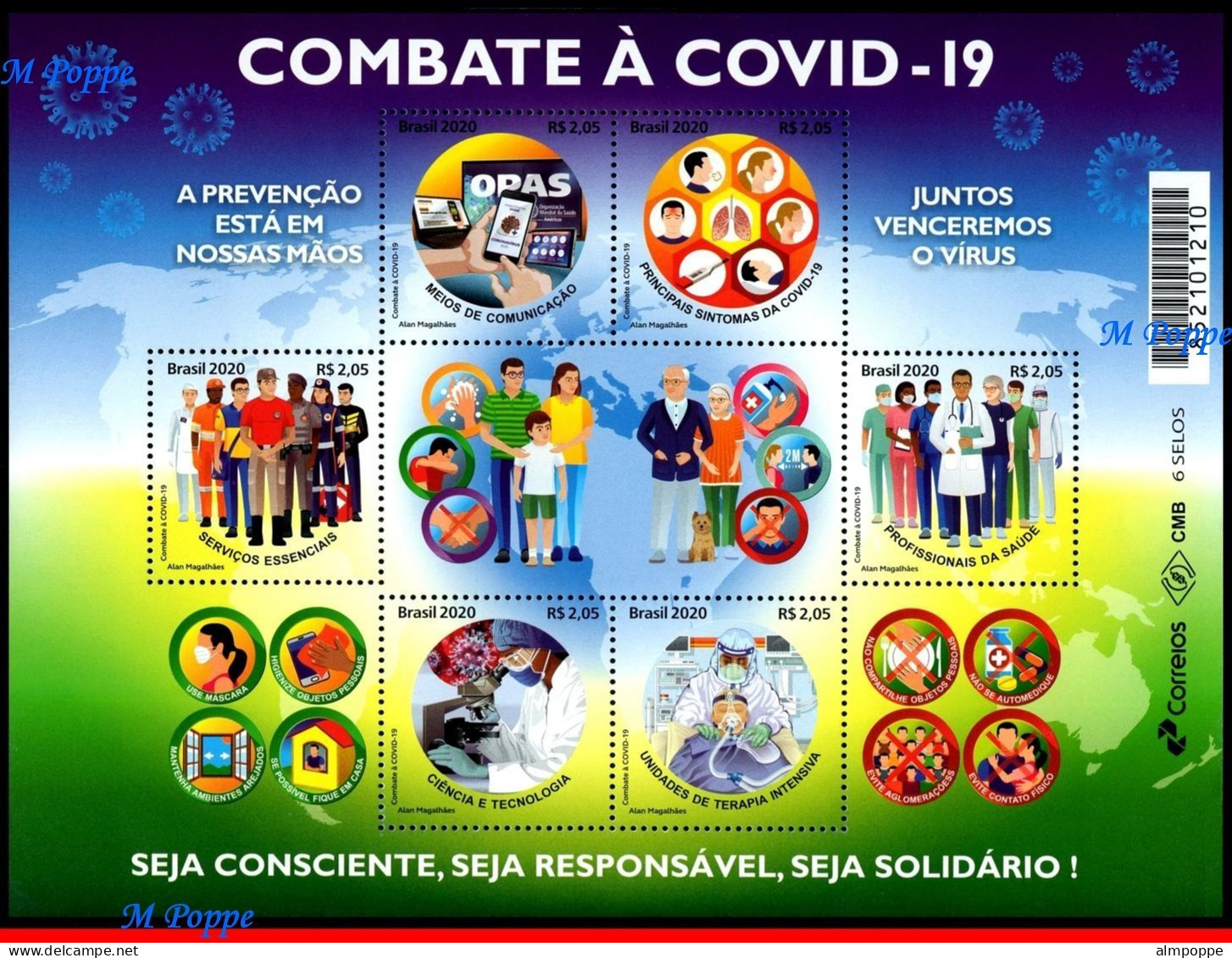 Ref. BR-V2020-08+E BRAZIL 2020 - FIGHTING COVID-19, VIRUS,EPIDEMIC, PREVENTION, MNH + BROCHURE, HEALTH 6V - Nuevos