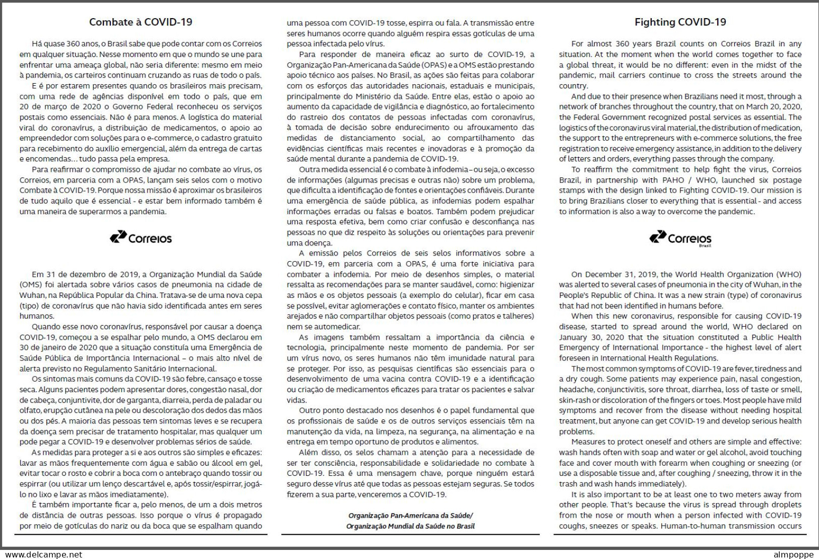 Ref. BR-V2020-08+E BRAZIL 2020 - FIGHTING COVID-19, VIRUS,EPIDEMIC, PREVENTION, MNH + BROCHURE, HEALTH 6V - Ungebraucht