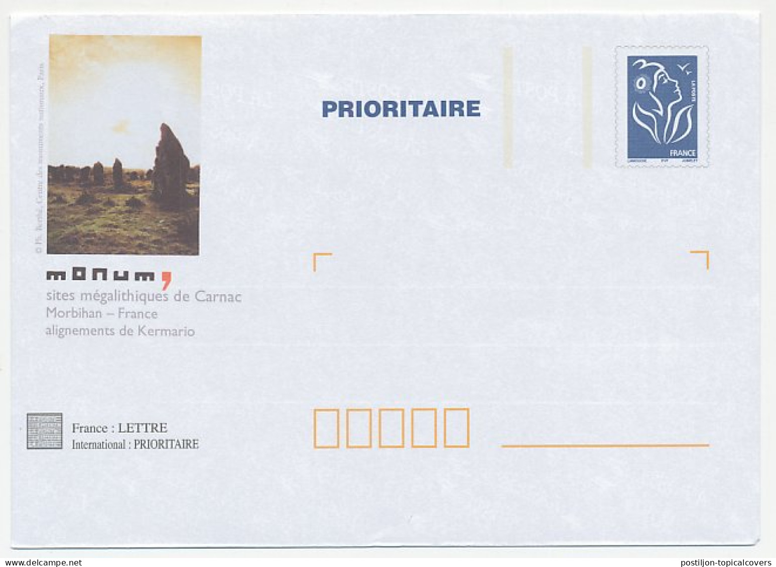 Postal Stationery France Megalithic Sites Of Carnac - Préhistoire
