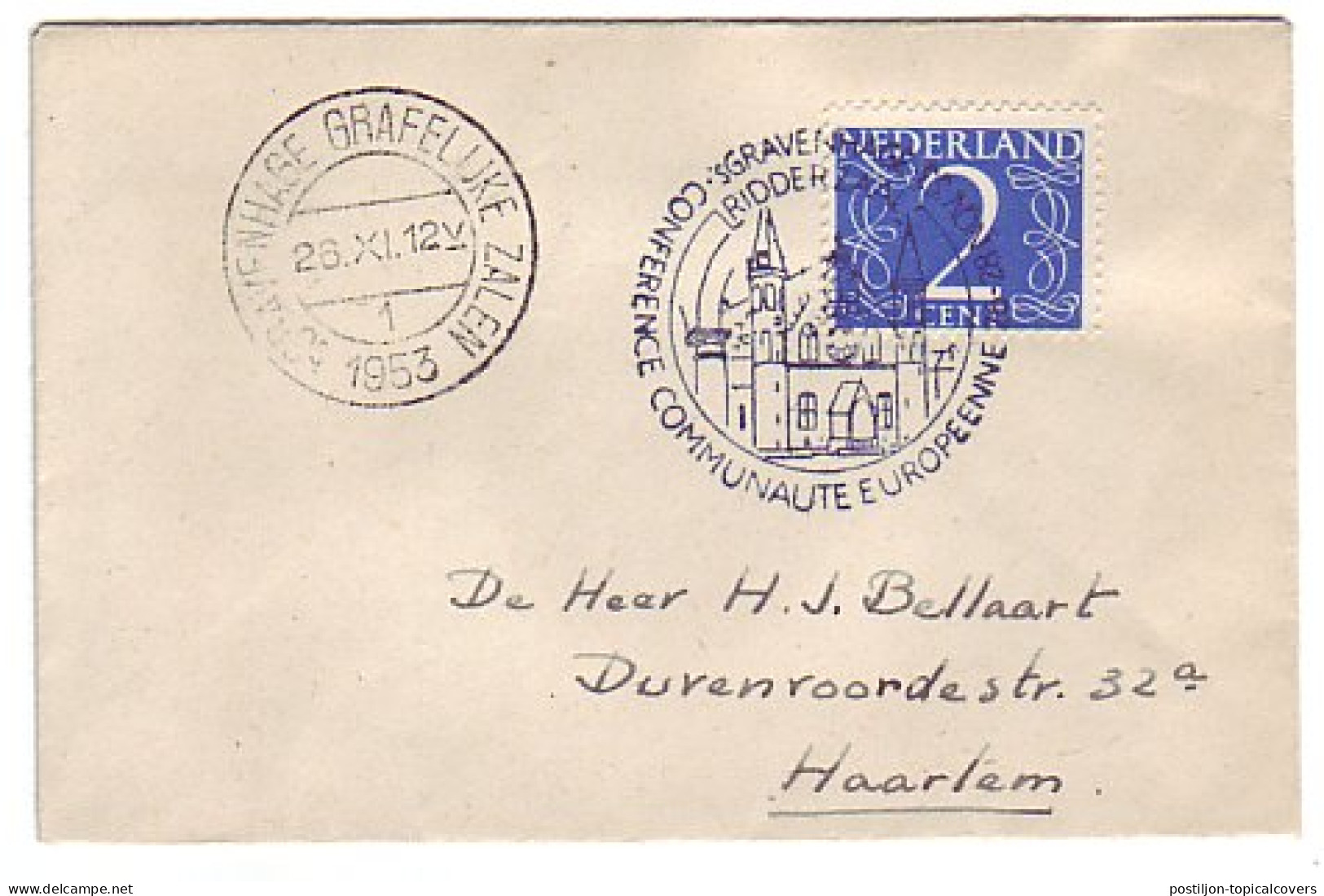 Cover / Postmark Netherlands 1953 European Conference The Hague - EU-Organe