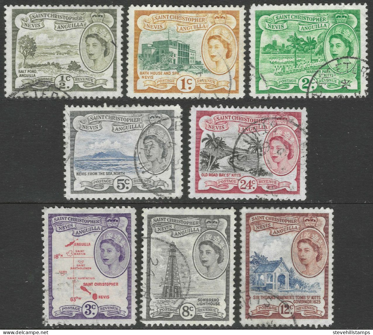 St Kitts-Nevis. 1954-63 QEII. 8 Used Values To 24c. SG 106a Etc. M3108 - San Cristóbal Y Nieves - Anguilla (...-1980)