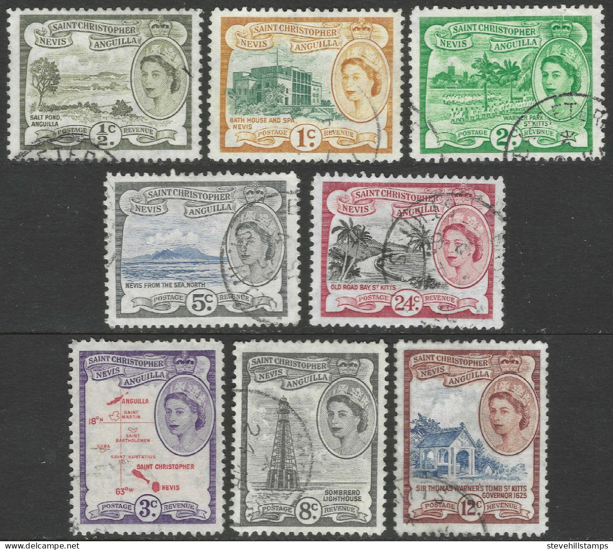 St Kitts-Nevis. 1954-63 QEII. 8 Used Values To 24c. SG 106a Etc. M3108 - St.Christopher-Nevis & Anguilla (...-1980)