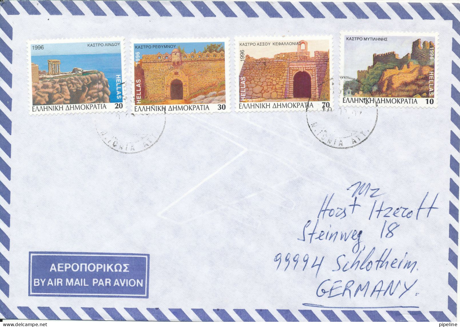 Greece Air Mail Cover Sent To Germany 1997 Topic Stamps - Brieven En Documenten