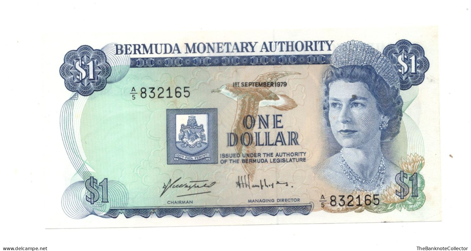 Bermuda 1 Dollar 1979  P-28 QEII UNC Foxing - Bermuda