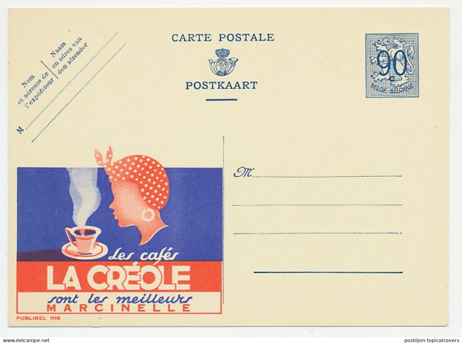 Publibel - Postal Stationery Belgium 1951 Coffee - La Creole - Otros & Sin Clasificación