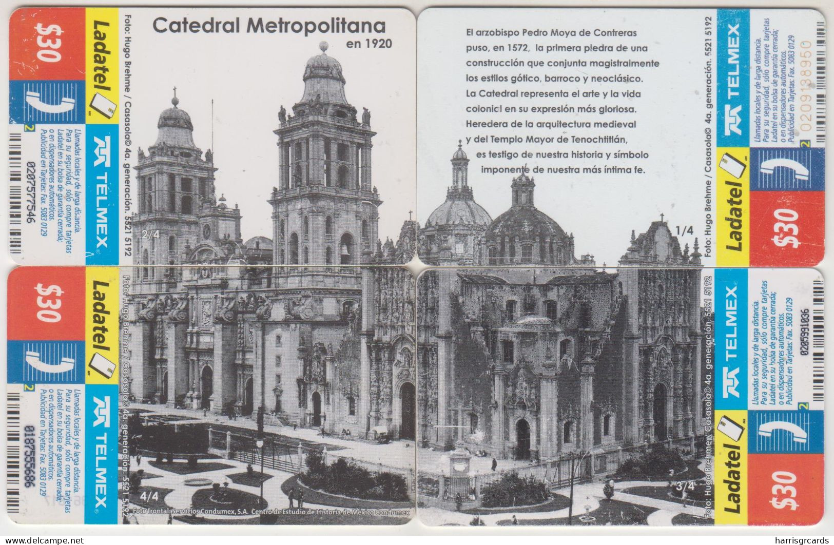 MEXICO - Catedral De México Puzzle 4 Cards, 30 $ Mexican Peso, Used - México