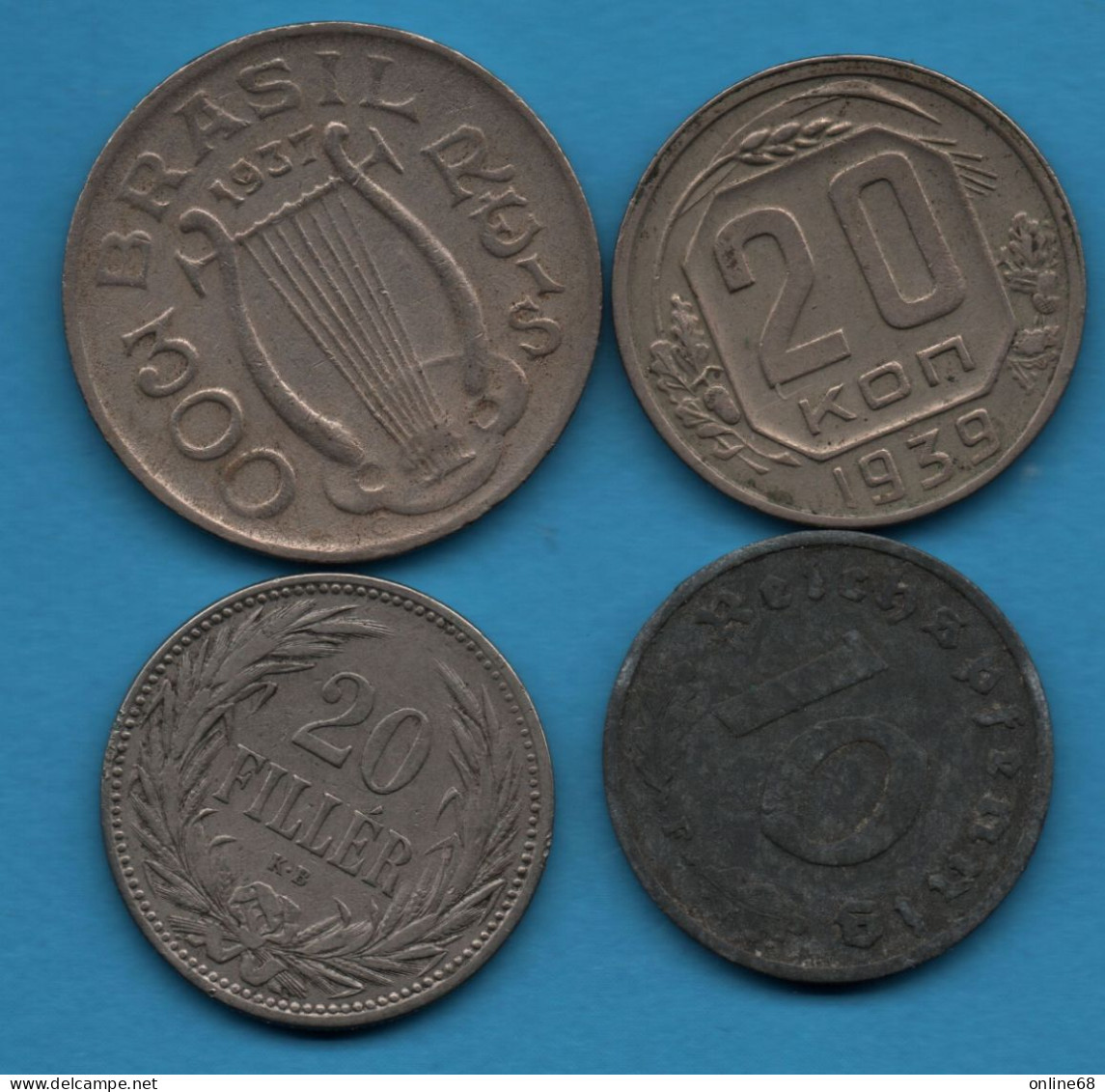 LOT MONNAIES 4 COINS : HUNGARY - BRASIL - DEUTSCHES REICH - Alla Rinfusa - Monete