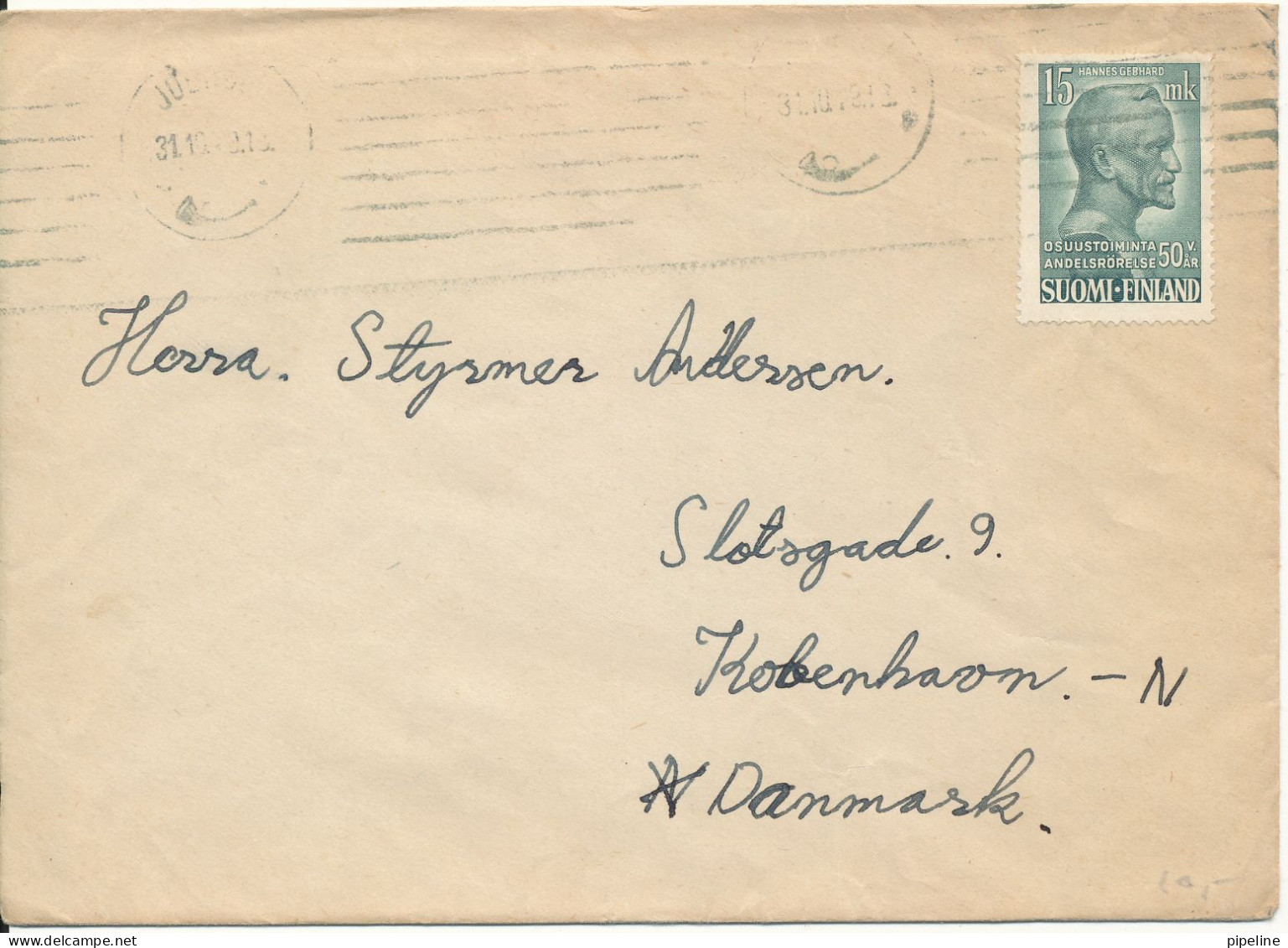 Finland Cover 31-10-1949 Sent To Denmark Single Franked And With Stamps On The Backside Of The Cover - Covers & Documents