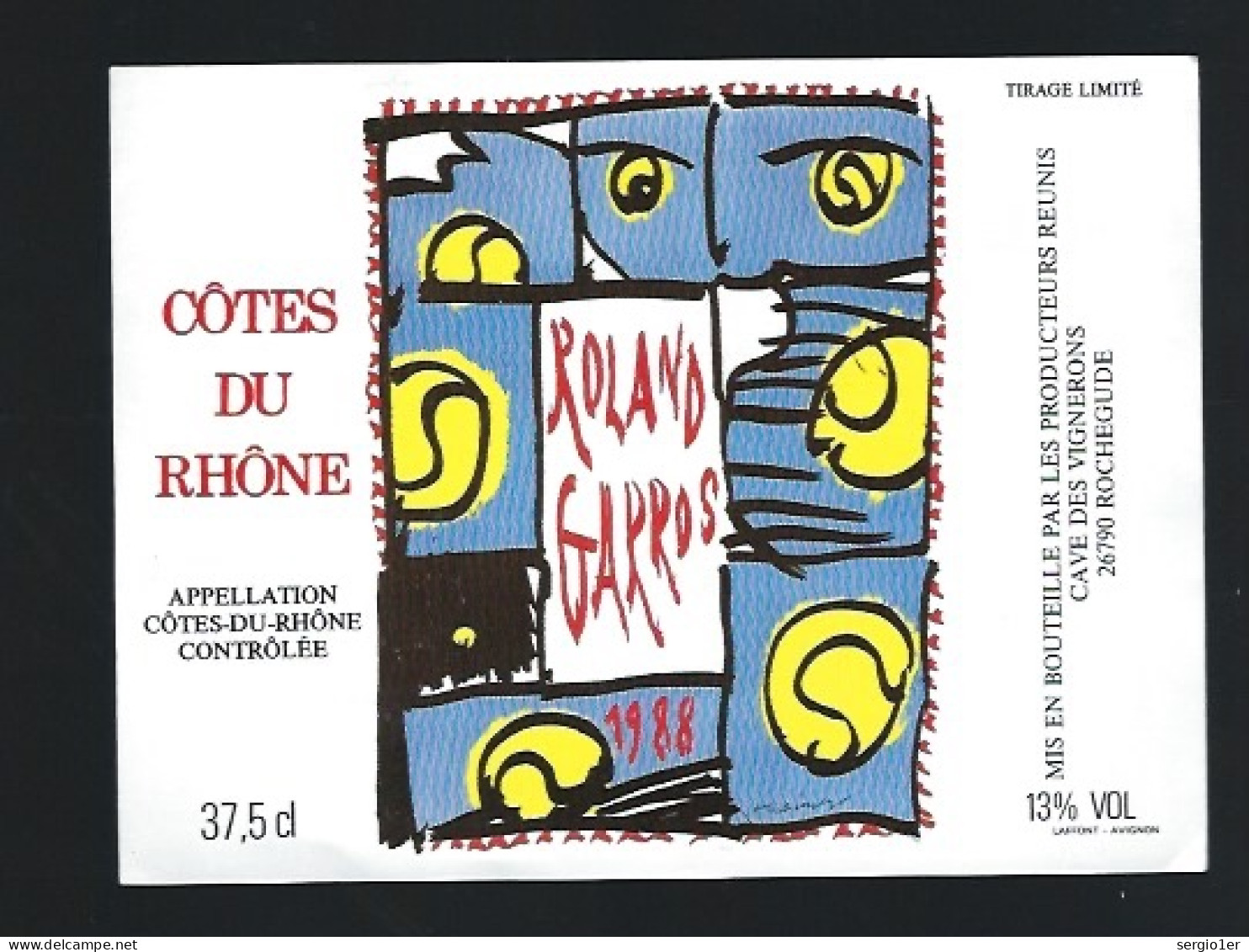 Etiquette Vin Côtes Du Rhône  Rolland Garros 1988 - Côtes Du Rhône