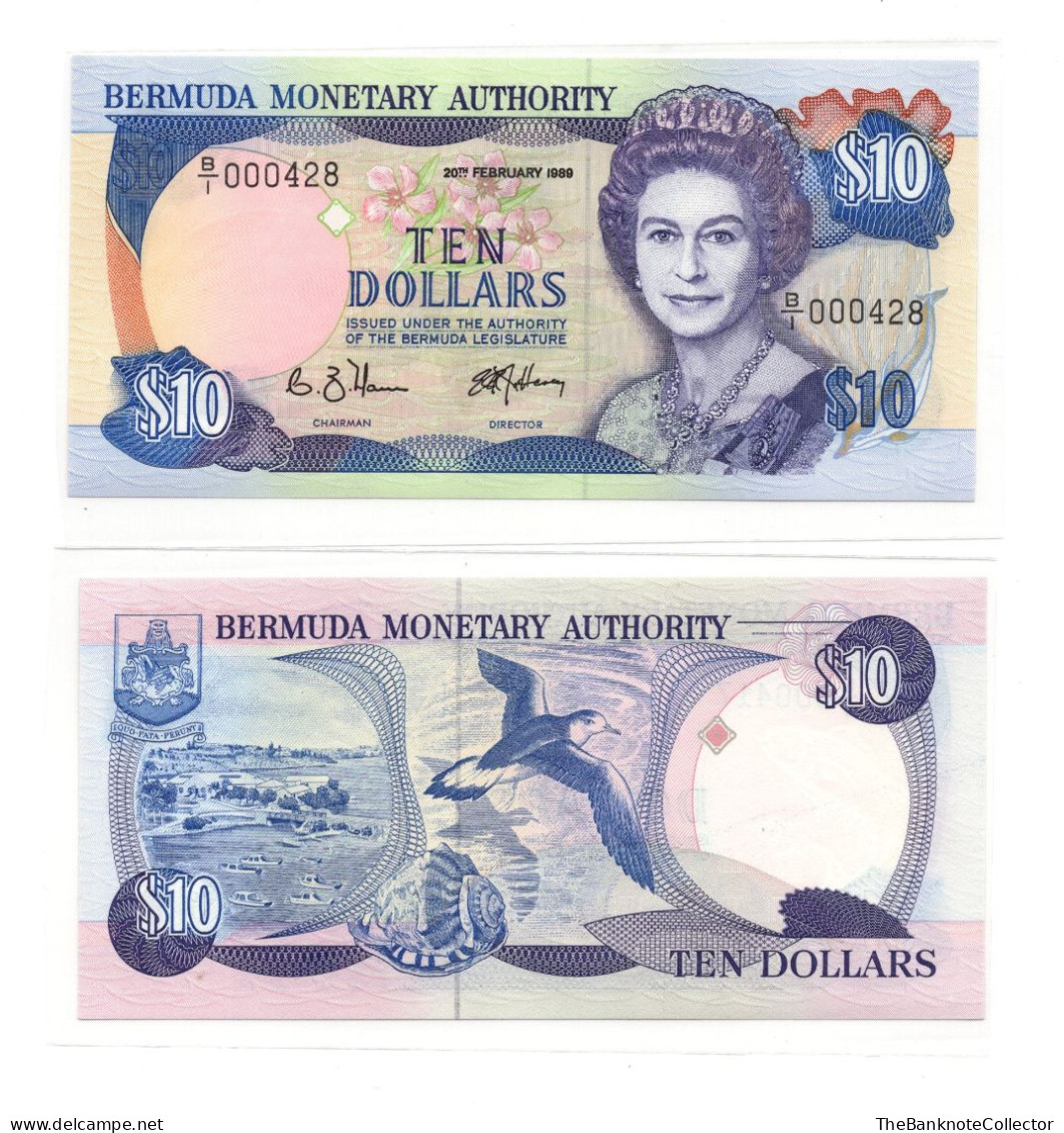 Bermuda 10 Dollars 1989  P-48 QEII UNC Low Serial Num - Bermuda