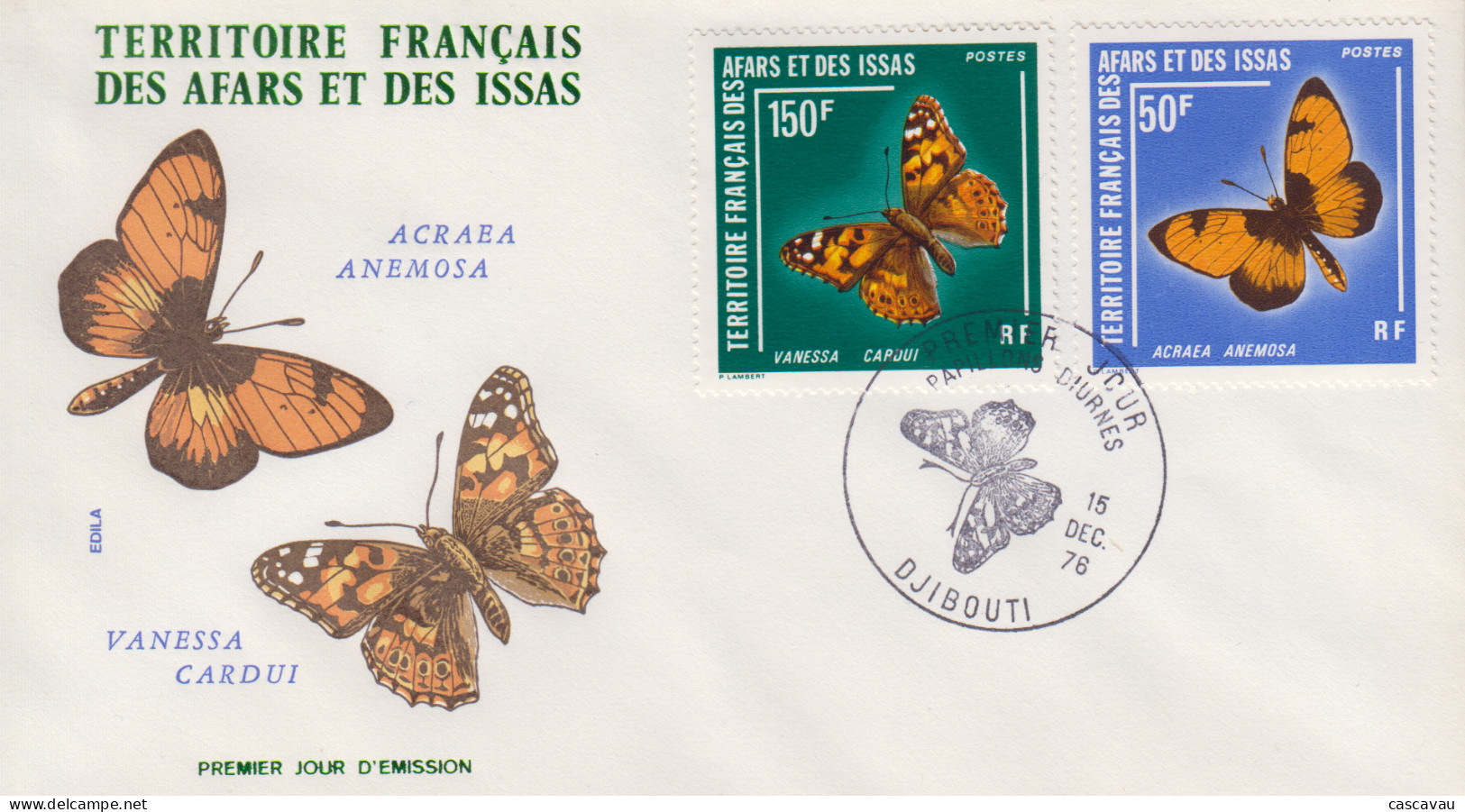 Enveloppe  FDC  1er  Jour  TERRITOIRE  FRANCAIS   Des   AFARS  Et  ISSAS     Papillons  Diurnes   1976 - Altri & Non Classificati