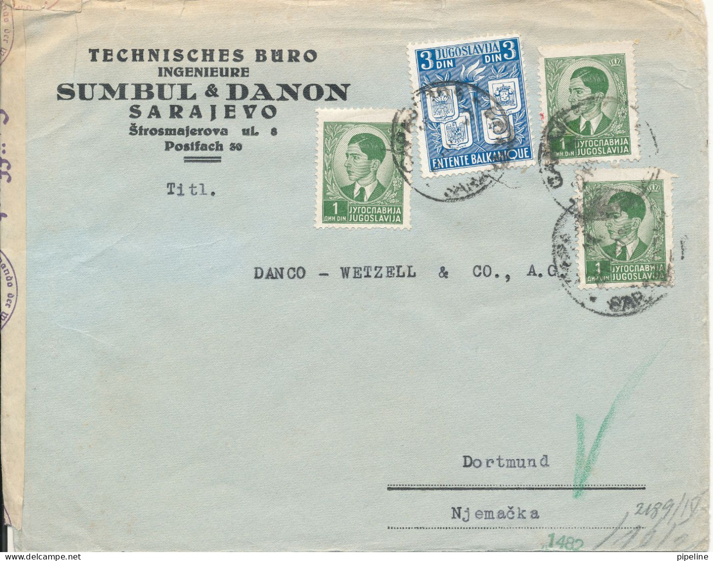 Yugoslavia Nazi Censored Cover Sent To Germany - Briefe U. Dokumente