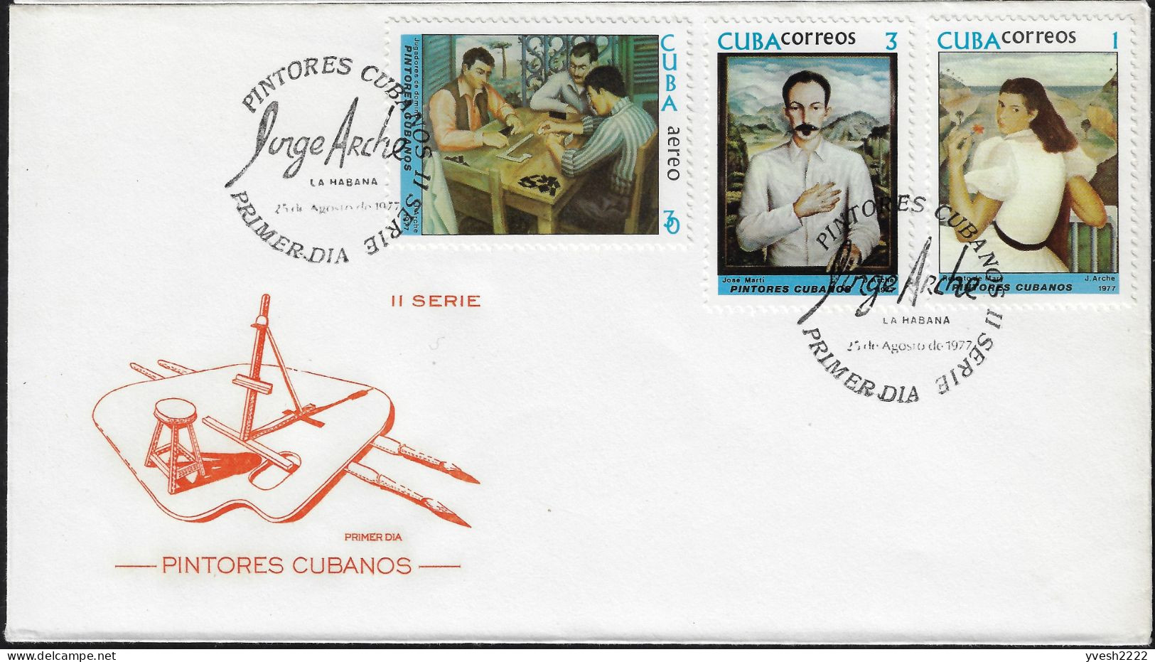 Cuba 1977 Y&T PA 261 Michel 2239 Sur FDC. Peinture, Joueurs De Dominos. José Marti - Zonder Classificatie
